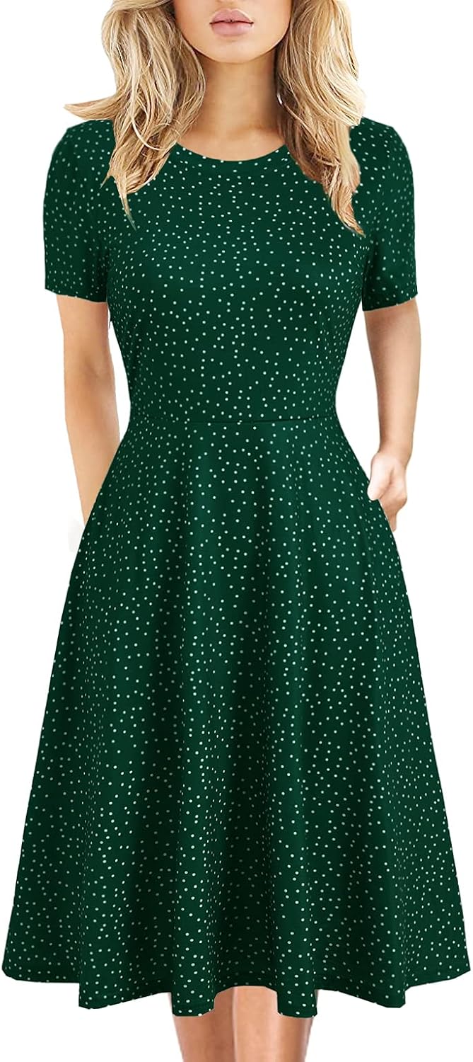 Manufacturer Women's Elegant Knee Length Dresses Vintage 50s Office Casual Floral Print Work Party A-Line Swing Dresses with Pockets 162