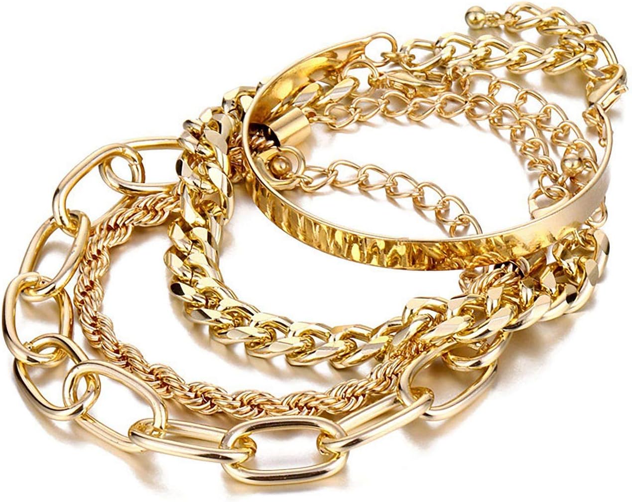 Manufacturer  IFKM Gold Bracelets for Women, 14K Gold Plated Dainty Layered Chain Bracelets Adjustable Cute Bangle Link Bracelet Set  bracelets
