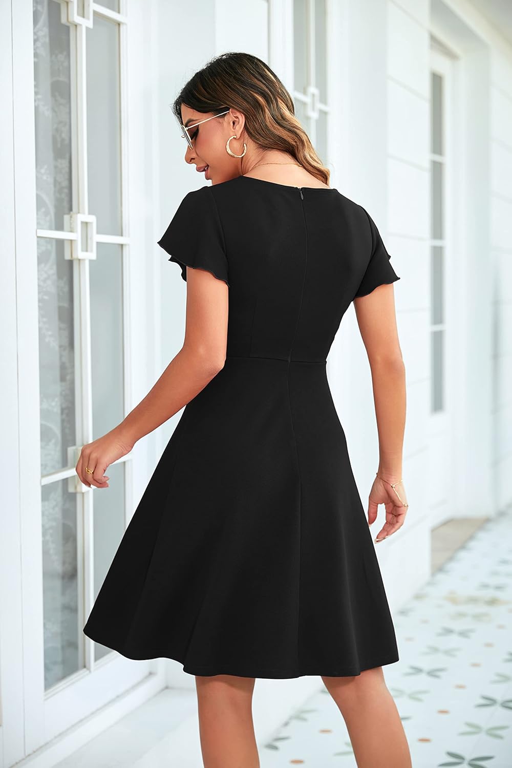 Manufacturer  OWIN Womens  Elegant Ruffle Sleeve Flared A Line Swing Casual Party Cocktail Dresses dresses