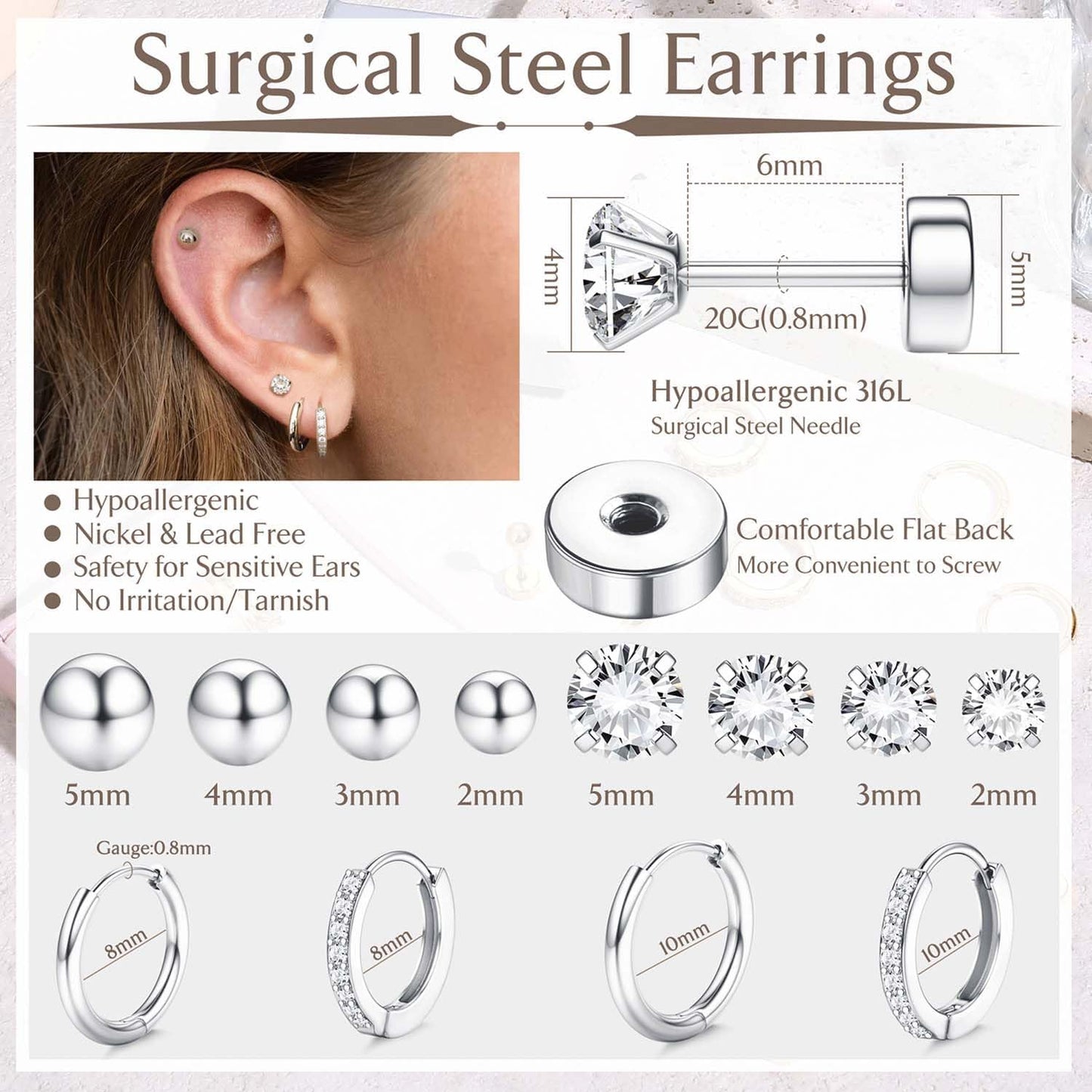 Manufacturer  Jstyle Hypoallergenic 14K Gold Plated Flat Back Earrings for Women Men Surgical Stainless Steel Earrings for Sensitive Ears Small Stud Hoop Cartilage Earring Stack Set for Multiple Piercing Jewelry  earring