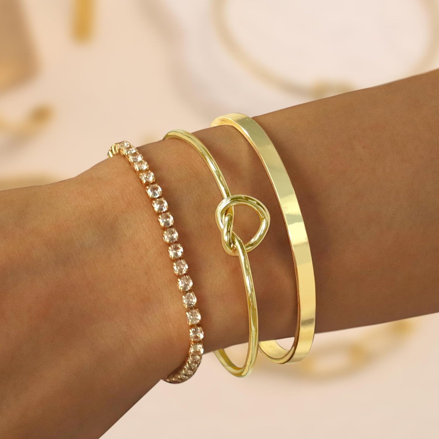 Manufacturer  Gold Bangle Cuff Knot Bracelet for Women Stack Non Tarnish 14k Gold Plated Dainty Cubic Zirconia Tennis Bracelets Jewelry Set for Women Trendy  bracelets