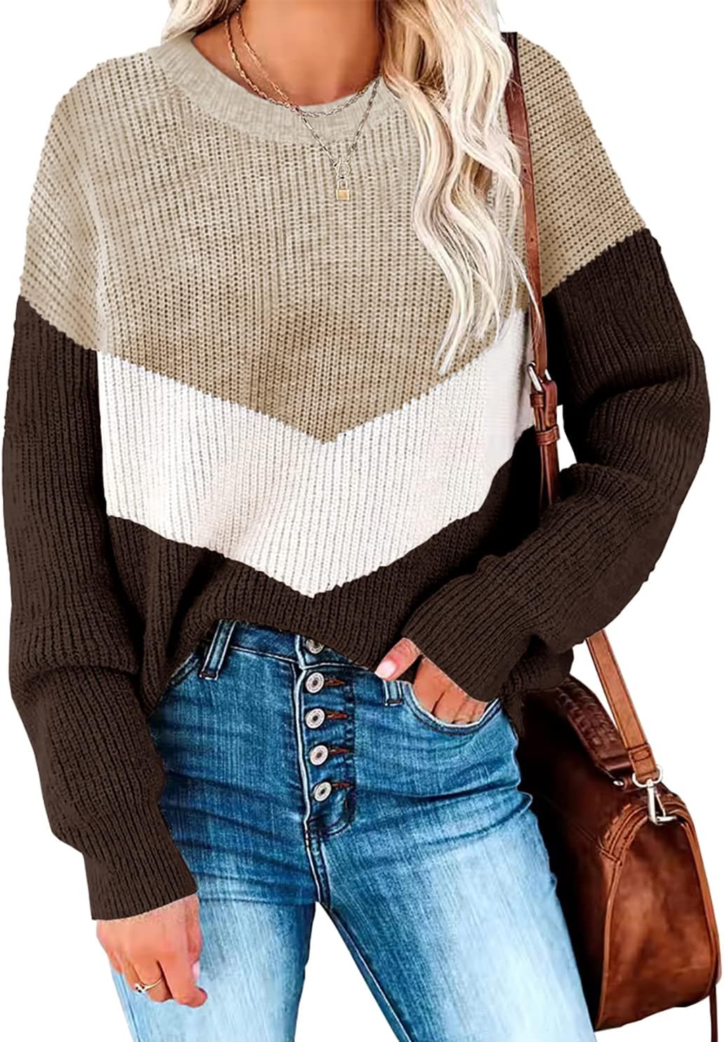 Manufacturer  Necooer Womens Sweater Pullover Casual Long Sleeve Crewneck Color Block Pullover Knit Sweater for Women   sweaters