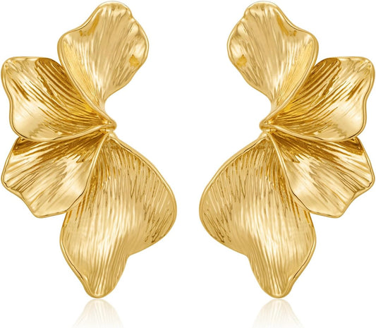 Manufacturer  Chunky Gold Statement Earrings For Women Gold Plated Sectored Flower Leaf Shell Angel Wing Earrings Large Stud Earrings Hypoallergenic Earrings  earring