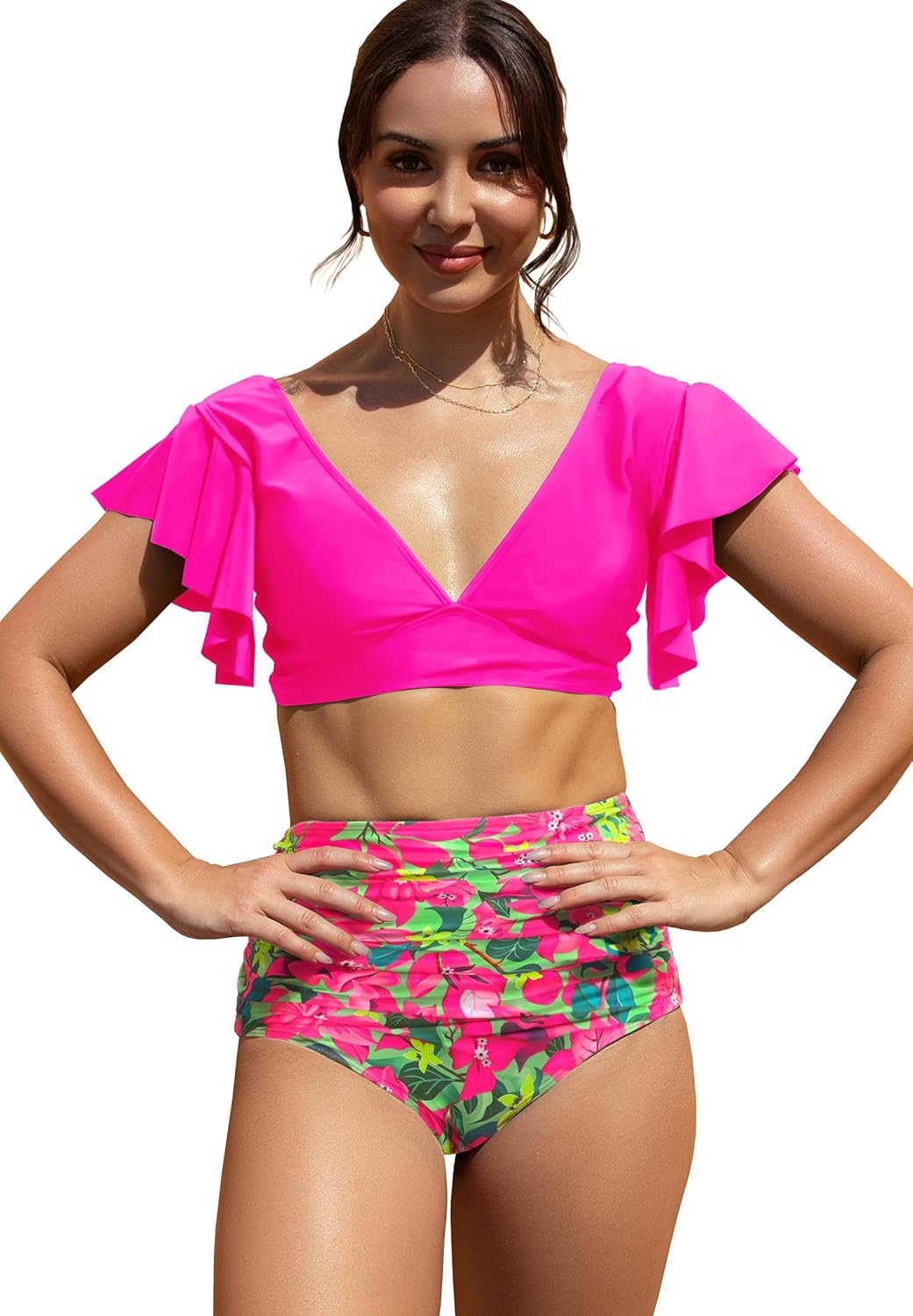 Manufacturer  SPORLIKE Women Ruffle High Waist Swimsuit Two Pieces Push Up Tropical Print Bikini  Swimsuit