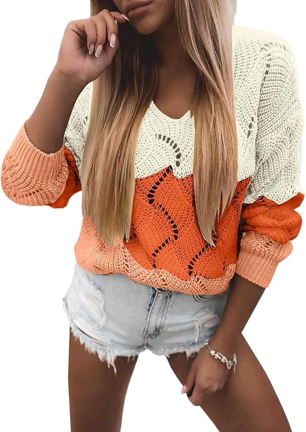 Manufacturer  Dokotoo Womens Sweaters  Crewneck Cute Elegant Soft Long Sleeve Hollow Cable Knit Pullover Tops   sweaters