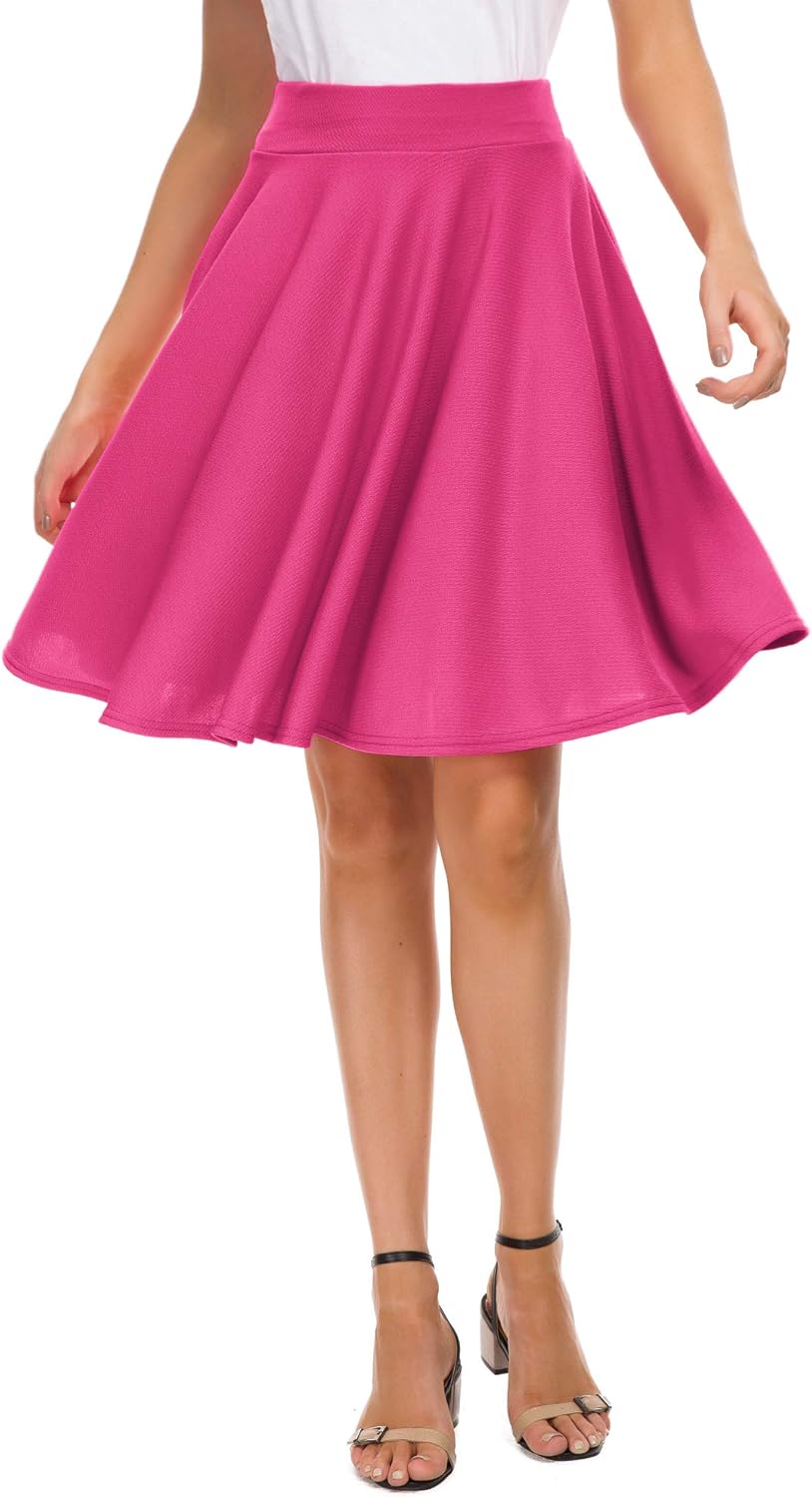 Manufacturer  EXCHIC Women's Casual Stretchy Flared Mini Skater Skirt Basic A-Line Pleated Midi Skirts