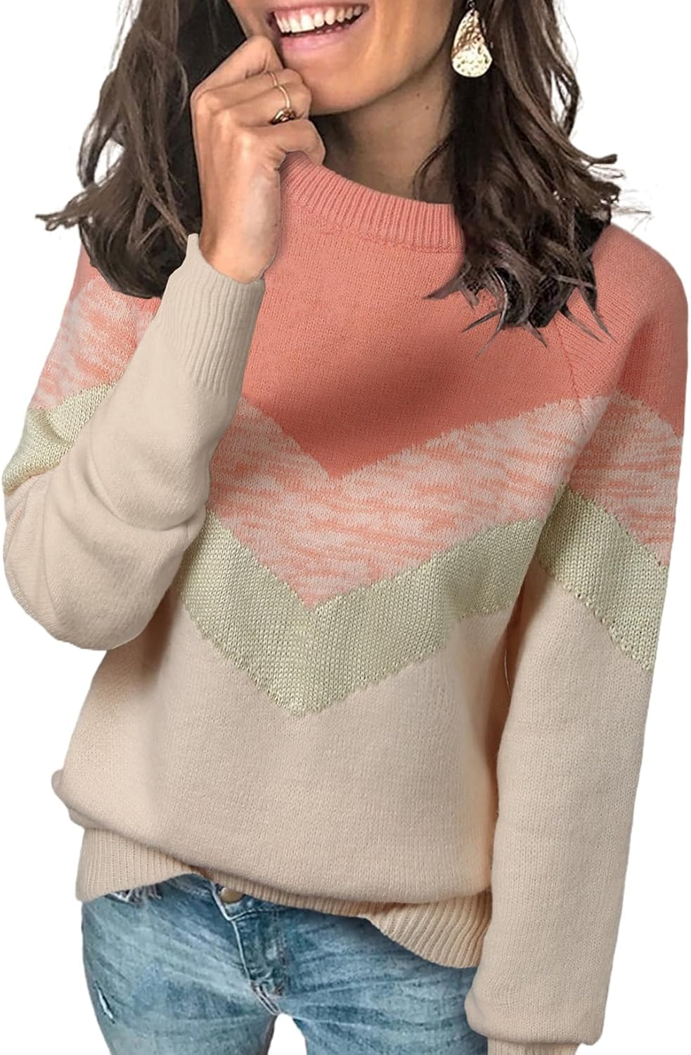 Manufacturer  Dokotoo Womens Color Block Sweaters Long Sleeve Crewneck Pullover Knit Jumper Tops   sweaters