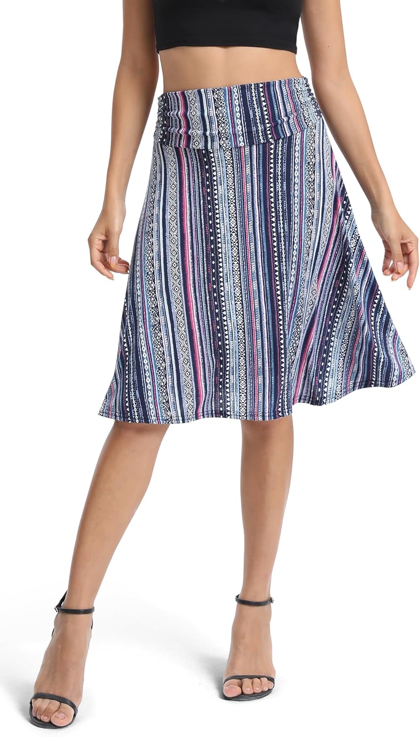 Manufacturer  Urban CoCo Women's Ruched High Waist Knee Length Jersey A-Line Stretchy Flared Casual Skirts