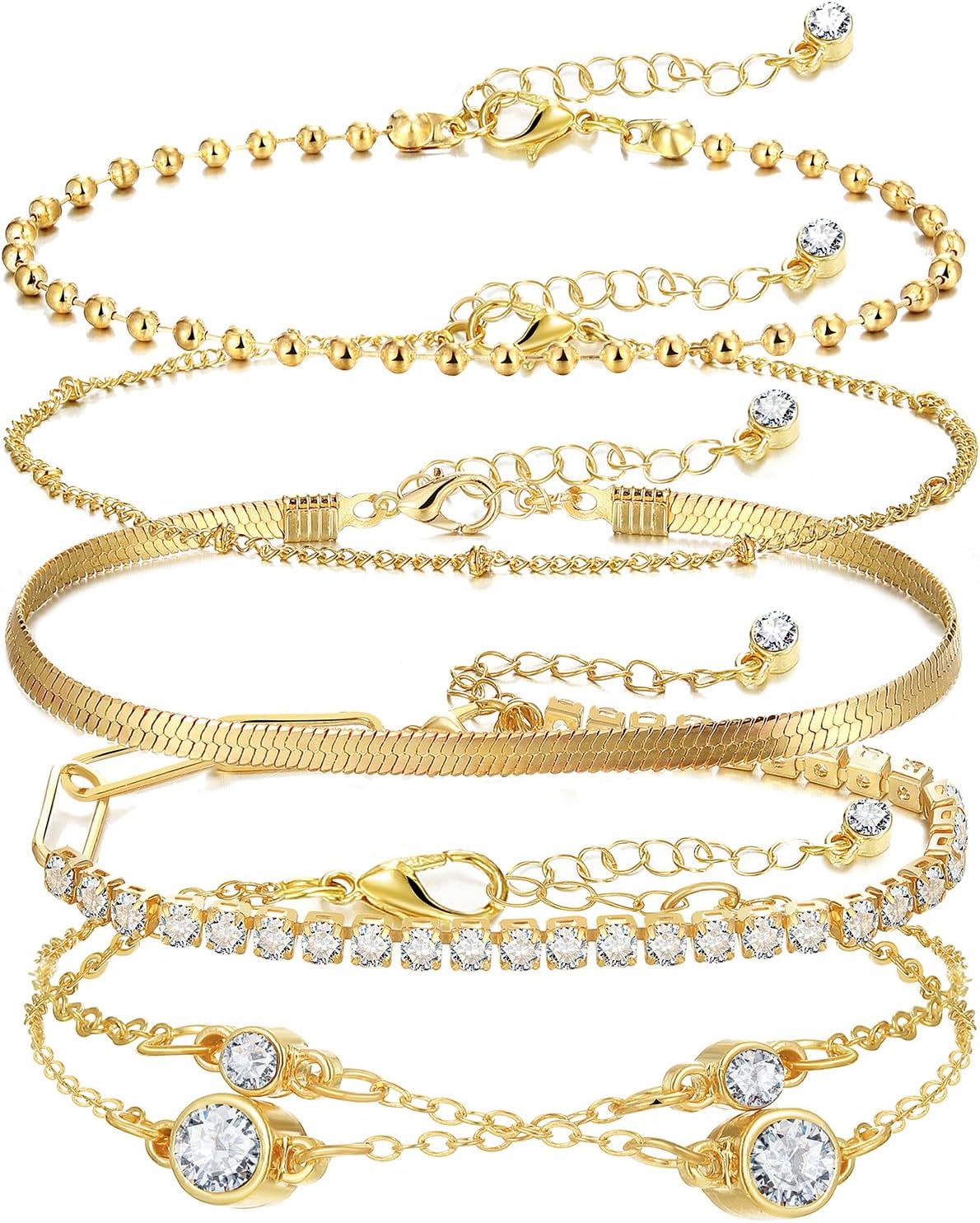 Manufacturer  IFKM Gold Bracelets for Women, 14K Gold Plated Dainty Layered Chain Bracelets Adjustable Cute Bangle Link Bracelet Set  bracelets