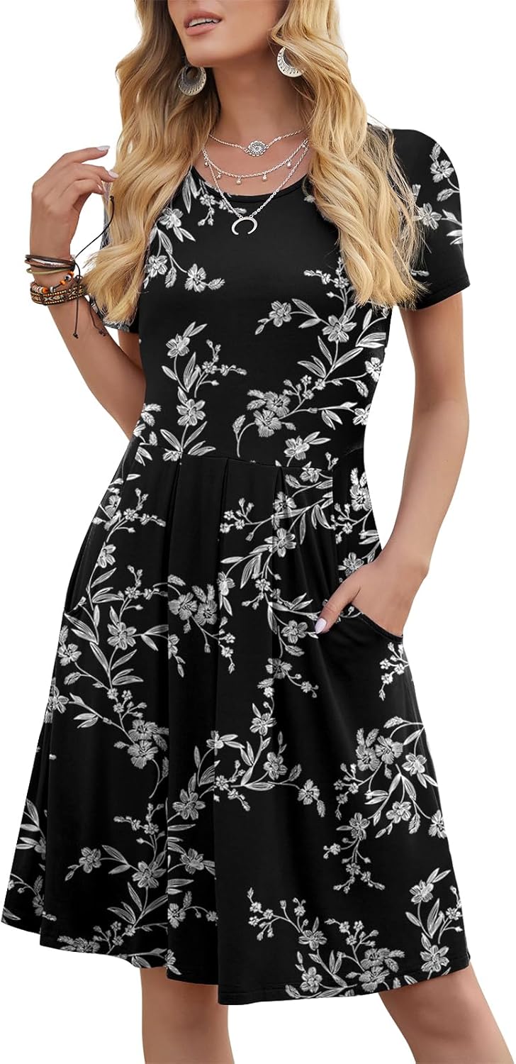 Manufacturer  DouBCQ Women's Casual Flowy Pleated Loose Dresses with Pockets dresses