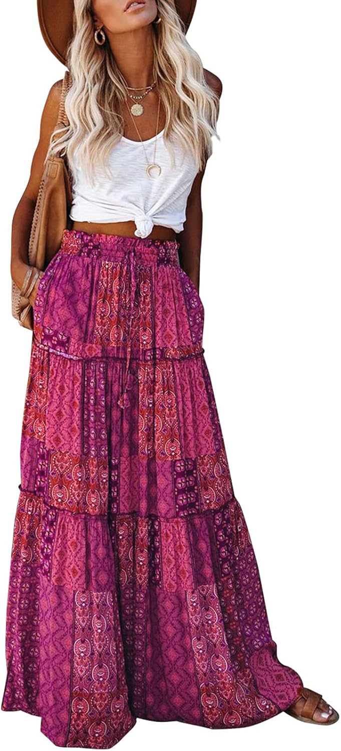 Manufacturer  EARKOHA Womens Casual High Waist Tie Paisley Print Long Maxi Skirt with Pockets skirts