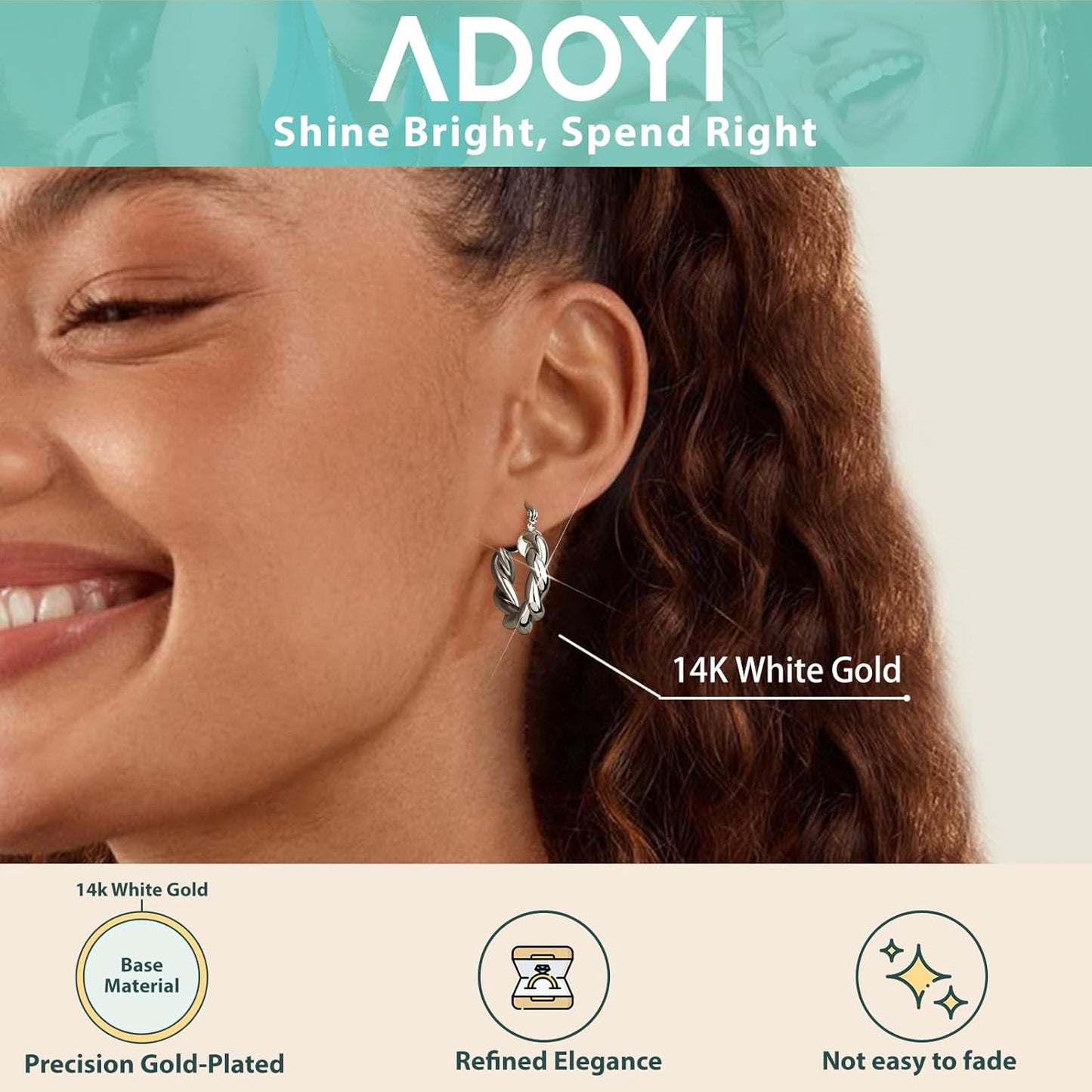 Manufacturer  Adoyi 9 Pairs Gold Hoop Earrings Set for Womens Twisted Huggie Hoops Earrings 14K 18K Gold Plated for Girls Valentines Mother's Day Birthday Gifts Lightweight   rings