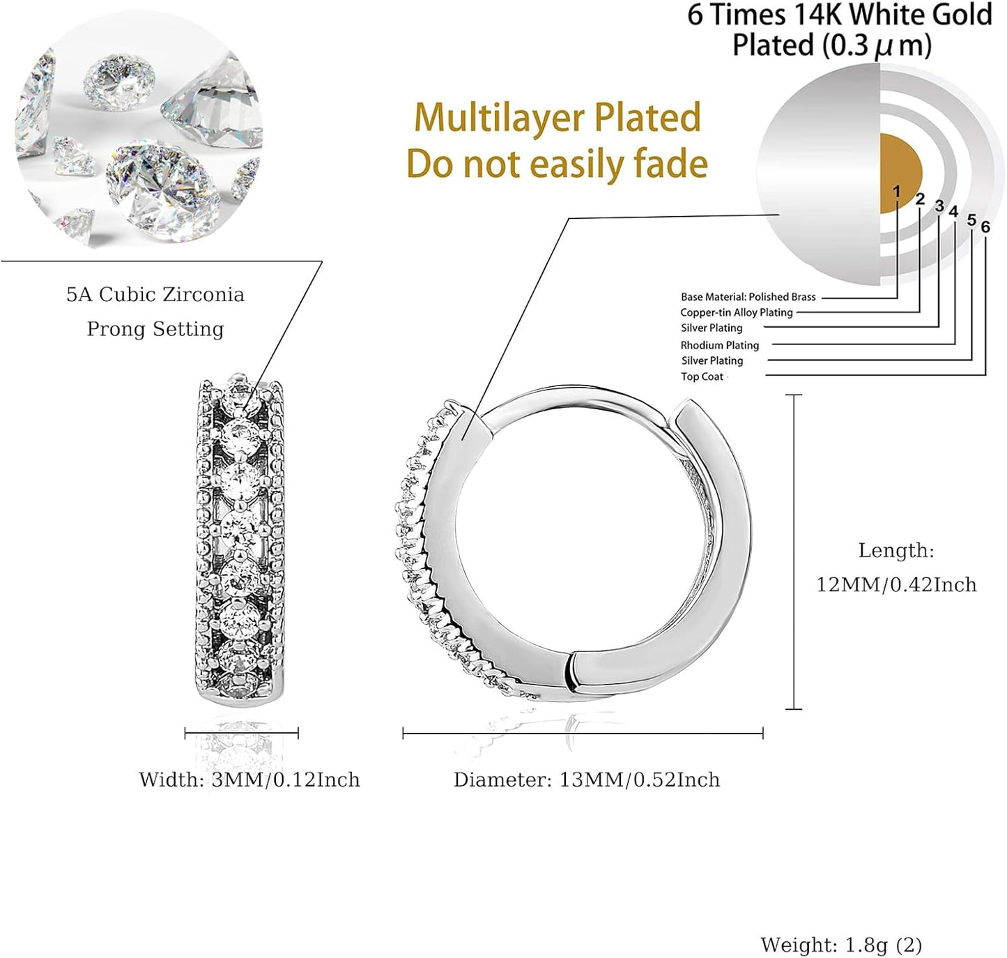 Manufacturer  Iced Out Hoop Huggie Earrings 14K Gold Cubic Zirconia Cute Small Round Hoop Huggie Cartilage Hypoallergenic Earrings For Women Men  earring