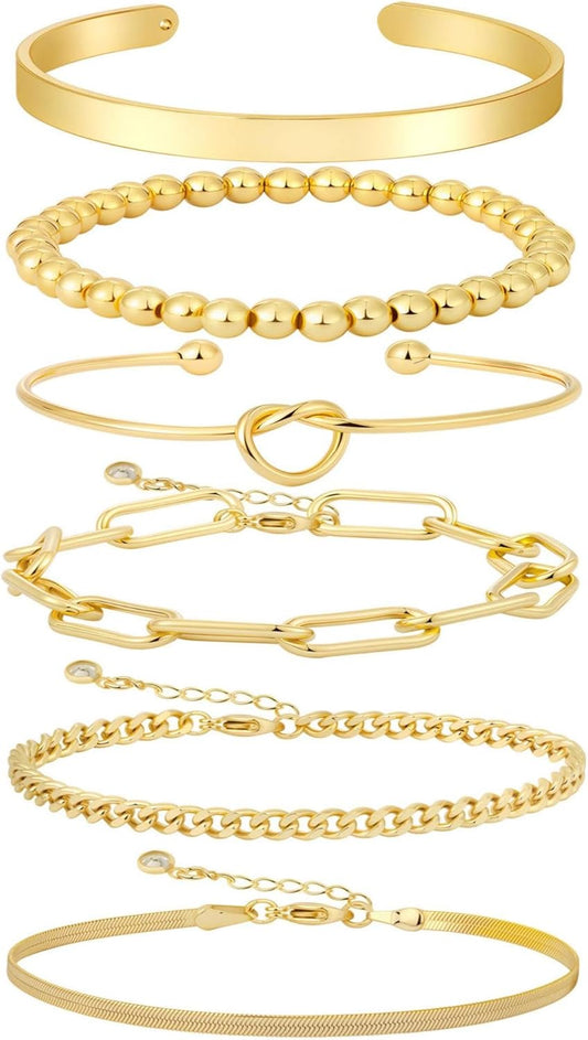 Manufacturer  Gold Bracelets for women 14K Gold Bangle Bracelet Stack - Adjustable Waterproof Trendy Bracelets Gold Filled Stacks Bangles Link Chain Gold Bracelet Non Tarnish for Women Jewelry Gifts  bracelets