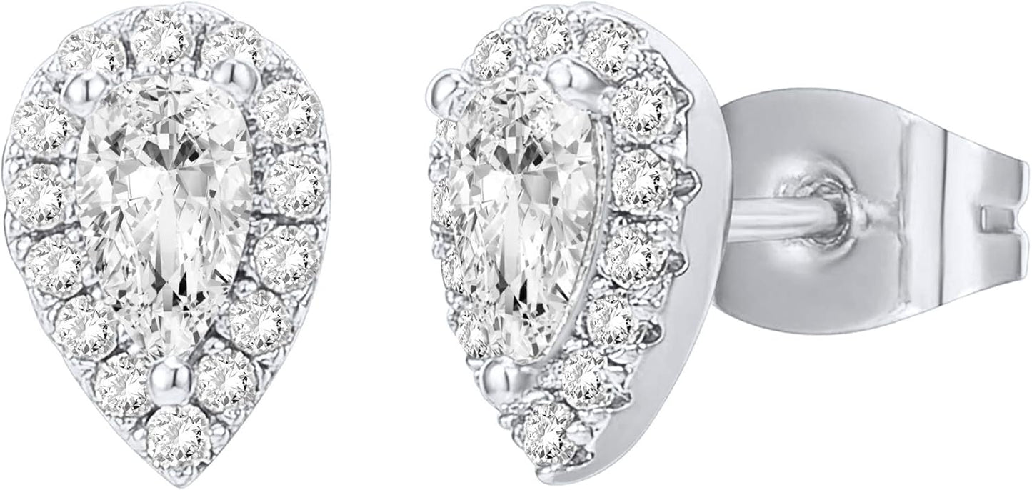 Manufacturer  PAVOI 14K Gold Plated Sterling Silver Post Brilliant Round Faux Diamond Halo Earrings - Premium Cubic Zirconia in Rose, White, and Yellow Gold  earring