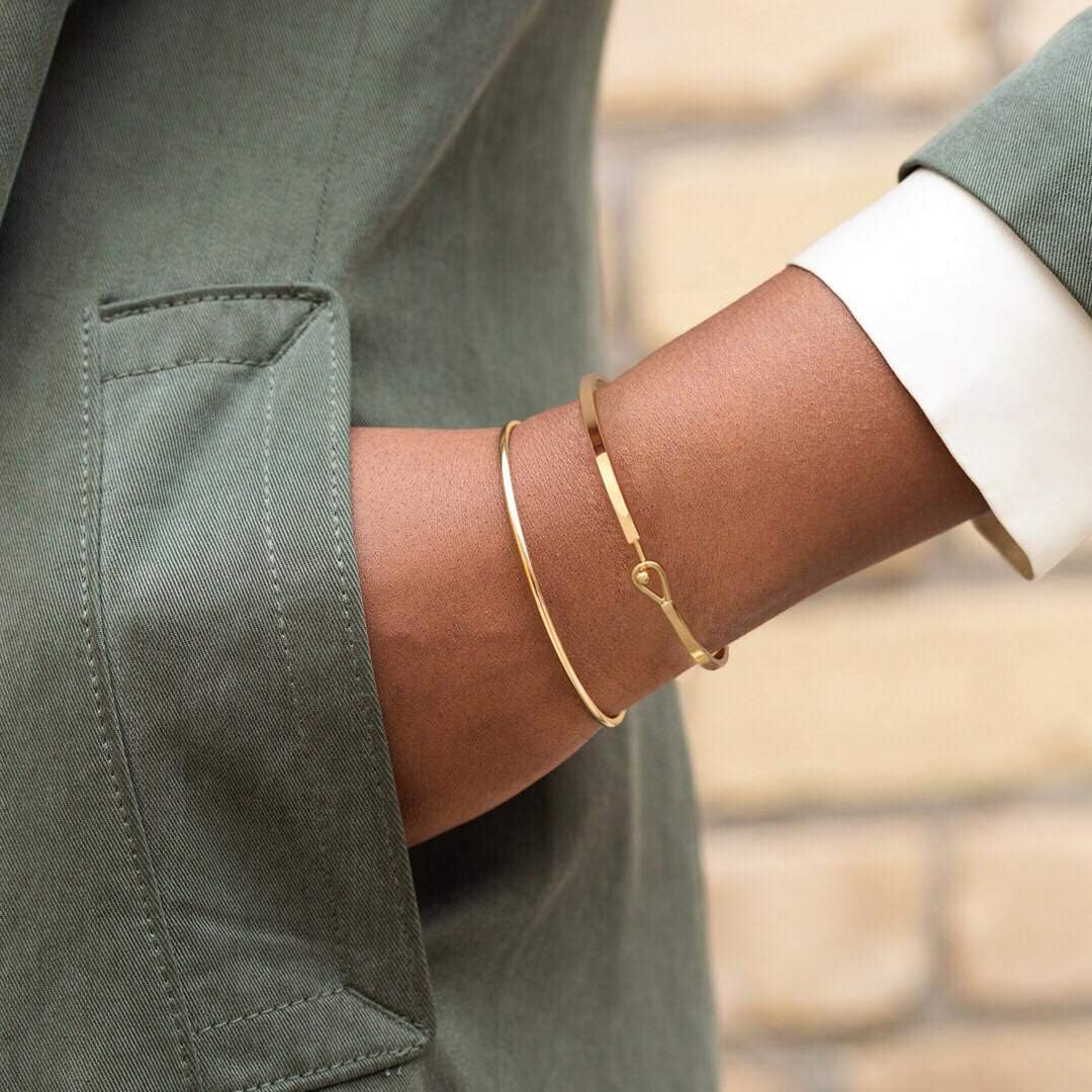 Manufacturer  PERNNLA PEARL Dainty Gold Bar Bracelet for Women Simple Delicate Thin Cuff Bangle Hook Bracelet 18K Gold Plated Handmade Minimalist Jewelry  bracelets