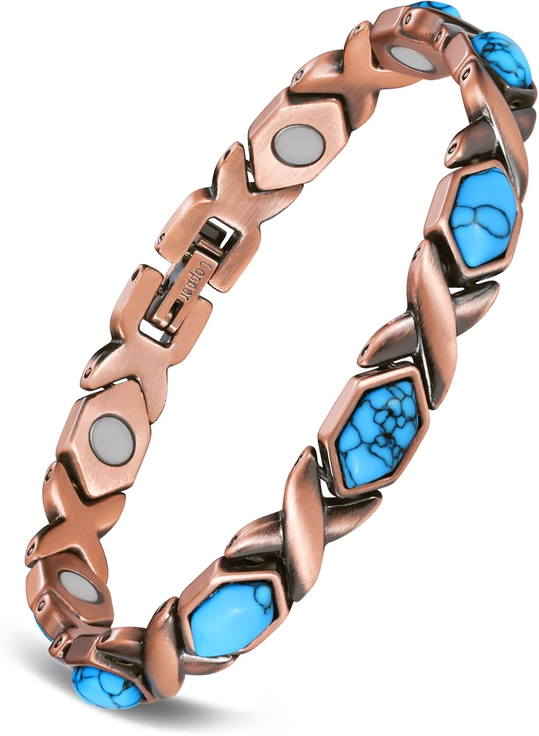 Manufacturer  Feraco Pure Copper Bracelets for Women, Ultra Strength Magnetic Bracelet with 3800 Gauss Magnets & Natural Turquoise & Stones, Adjustable, Jewelry Gift  bracelets
