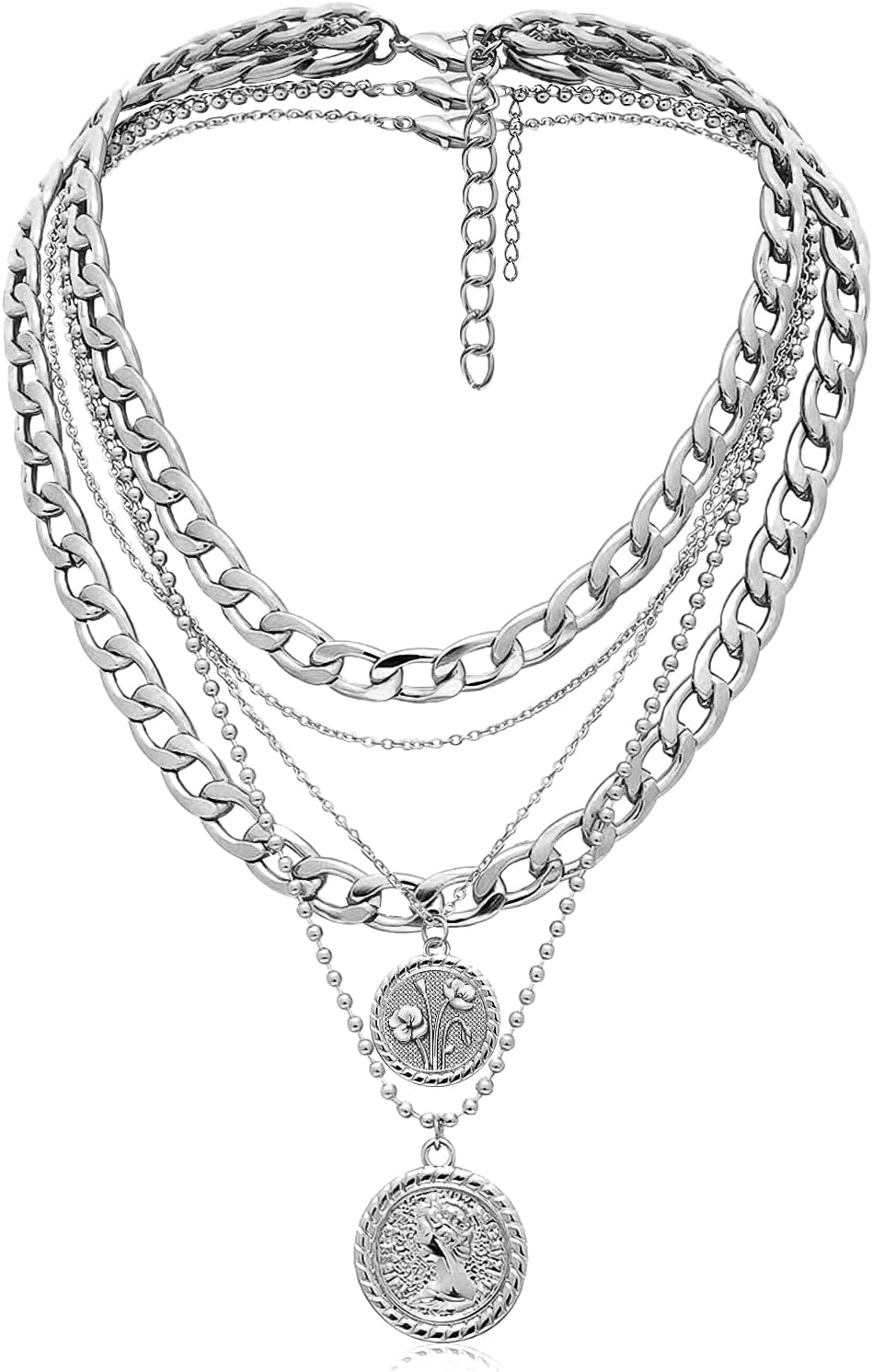 Manufacturer  MJartoria Gold Layered Necklaces for Women Trendy Retro Coin Pendant Necklace Dainty Chunky Chain Choker Necklaces for Jewelry Birthday Gifts  necklace