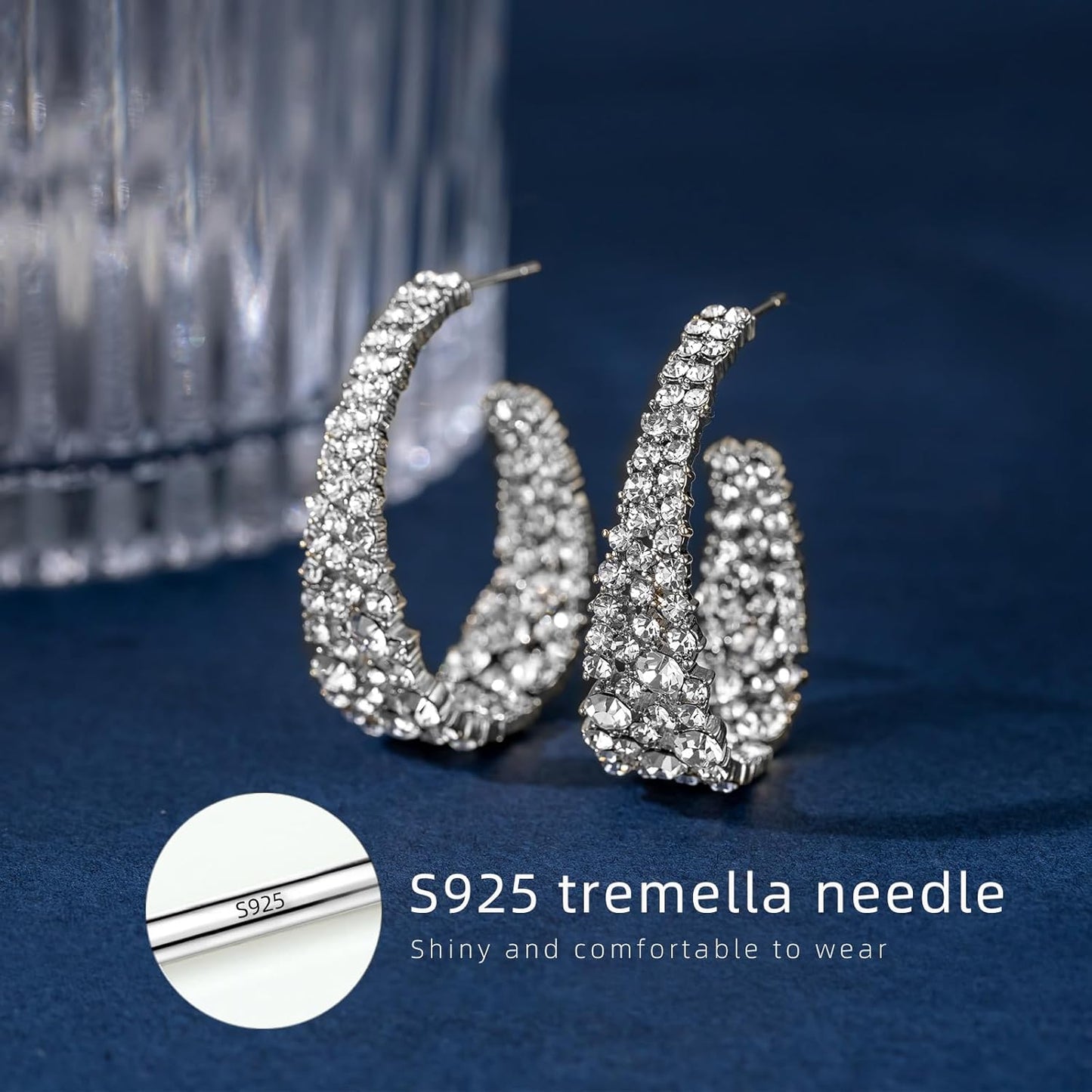 Manufacturer  Crystal hoop earrings women's bright silver plated oval inner and outer earrings, sparkling earring jewelry、Crystal fashion earrings versatile party gifts  earring