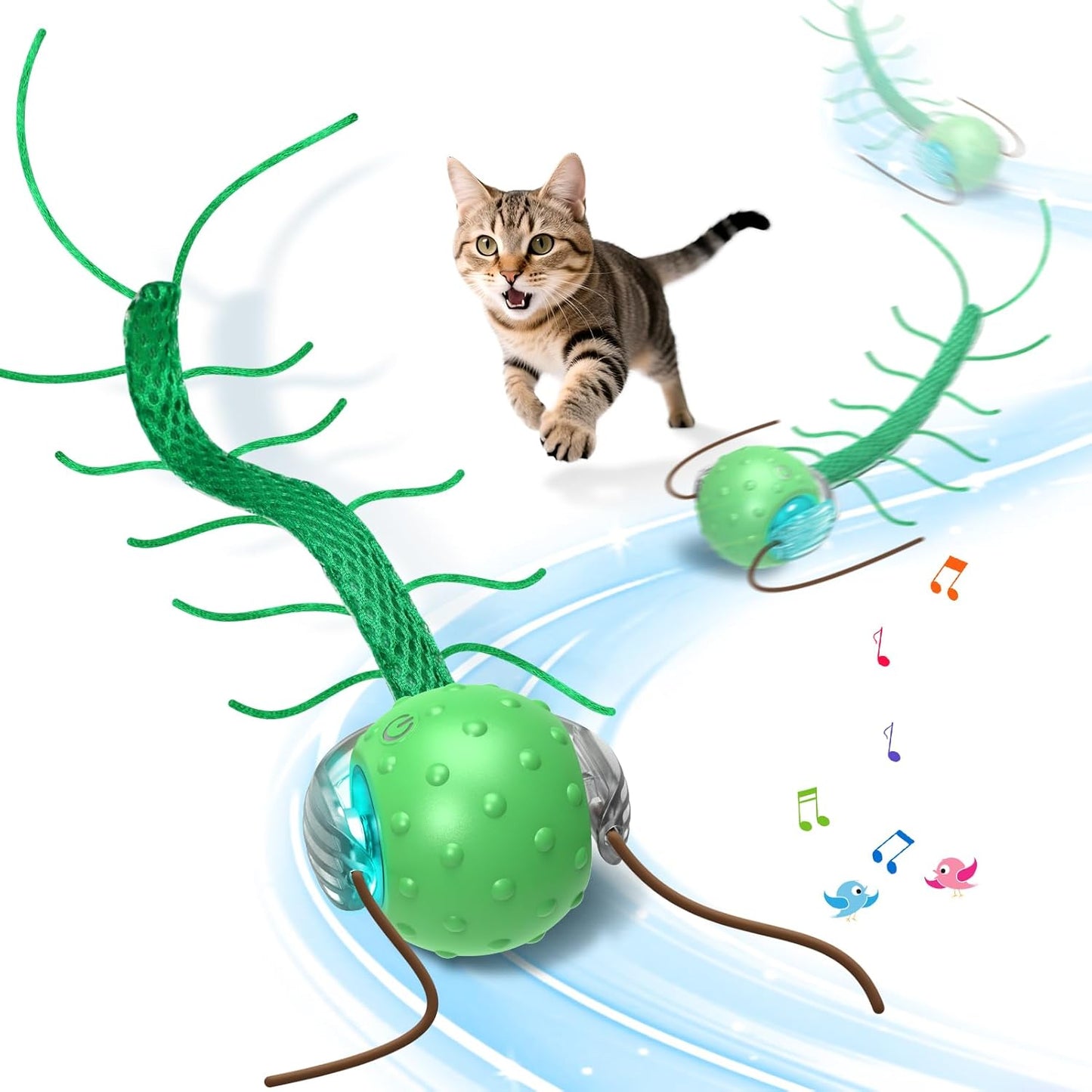 Manufacturer  Interactive Cat Toys for Bored Cats, with Chirping, Centipede Motion Wake-up Super Motor Cat Ball on Rug    Cat toy