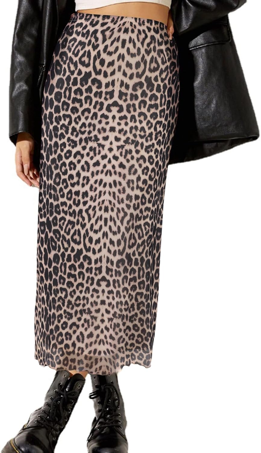 Manufacturer  Avanova Women Mesh Floral Boho High Waist Midi Skirt Lettuce Trim Summer A Line Skirts