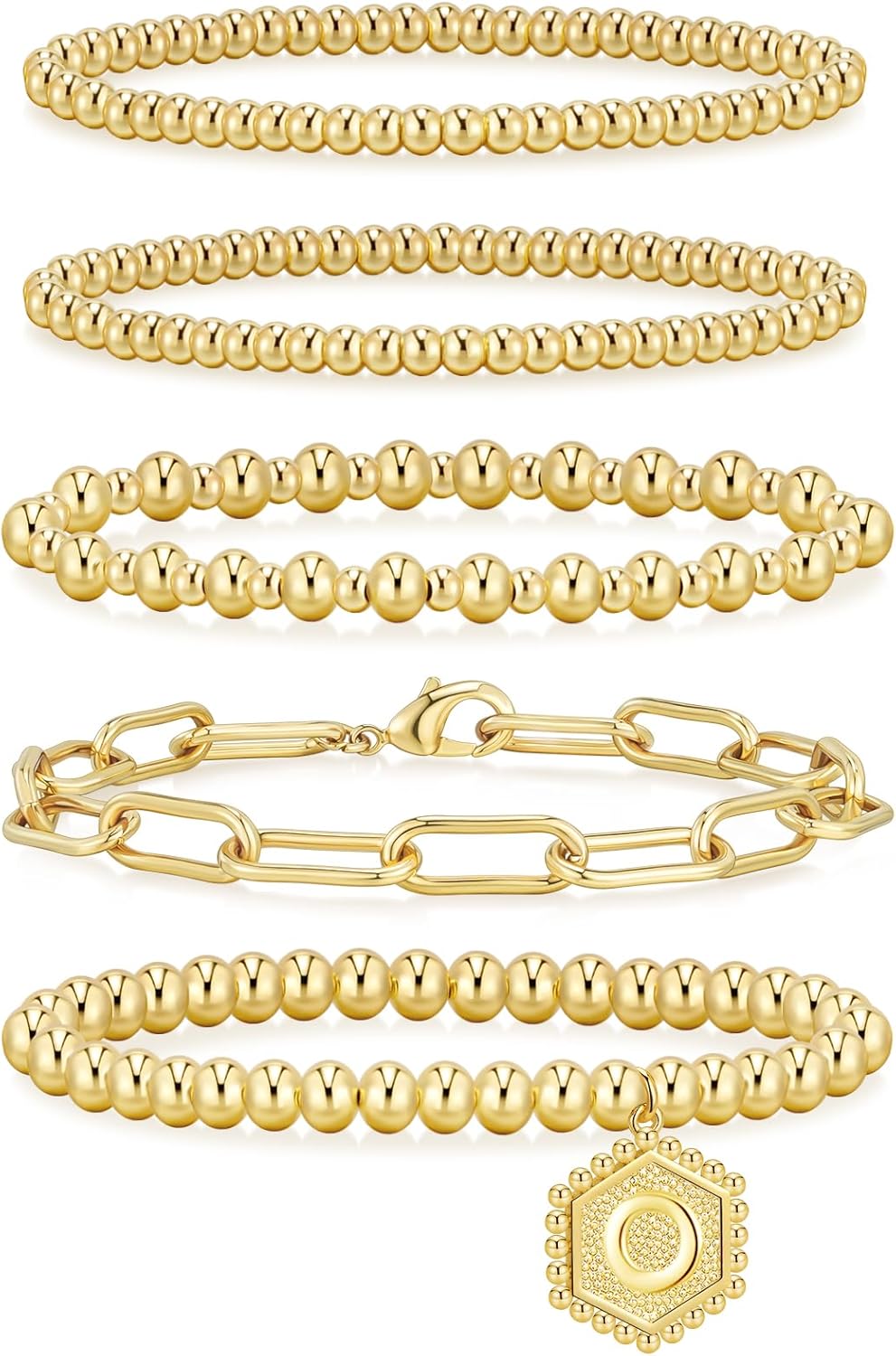 Manufacturer  adoyi Gold Bracelets for Women Waterproof, 14K Gold Plated Beaded Strand Bead Ball Bracelets stack Adjustable Jewelry Set for Gifts  bracelets