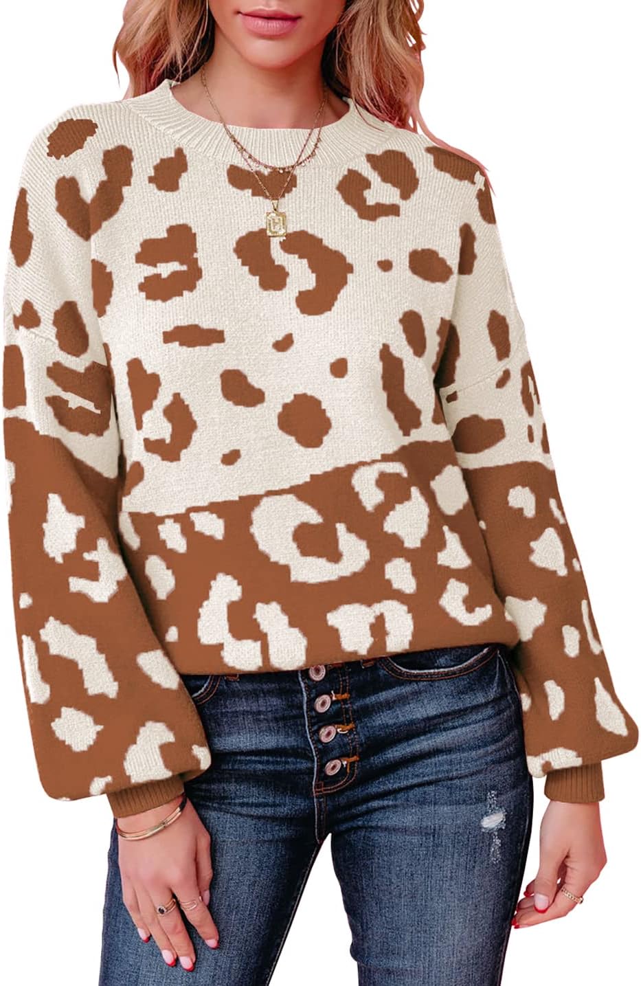 Manufacturer  Necooer Womens Sweater Pullover Casual Long Sleeve Crewneck Color Block Pullover Knit Sweater for Women   sweaters