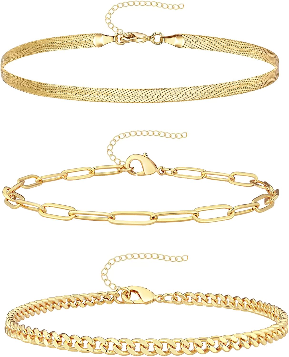 Manufacturer  Gold Bracelets for Women Trendy,14K Real Gold Plated Dainty Stackable Paperclip Cuban Link Chain Bracelets,Cuff Bracelets Jewelry Set Adjustable 7"+2"  bracelets