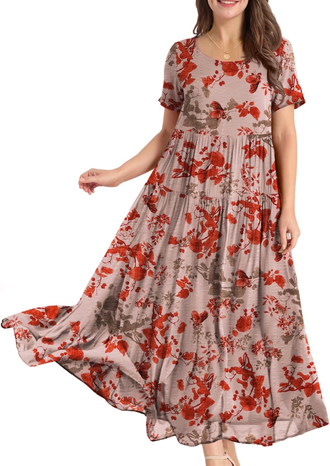 Manufacturer  YESNO Women Casual Loose Bohemian Floral Dress with Pockets Short Sleeve Long Maxi Summer Beach Swing Dress EJF dresses