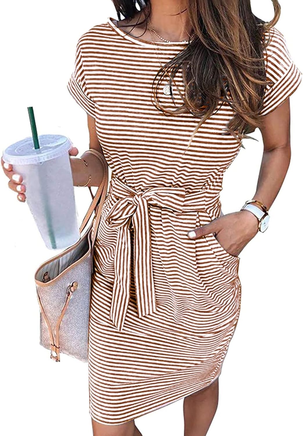 Manufacturer  MEROKEETY Women's Summer Striped Short Sleeve T Shirt Dress Casual Tie Waist with Pockets dresses