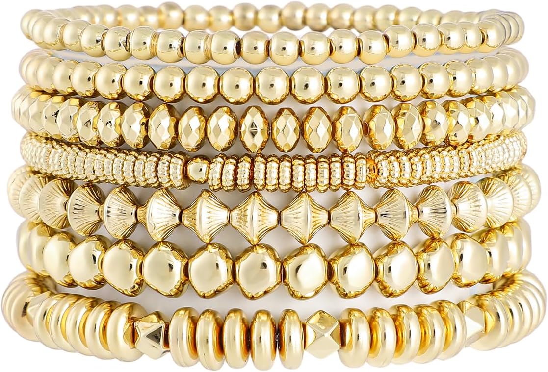 Manufacturer  Gold Beaded Bracelets for Women Trendy, 14K Gold Plated Stack Cross Pearl Gold Bead Stretch Bracelets Set Elastic Hypoallergenic Bracelets Jewelry Gifts  bracelets