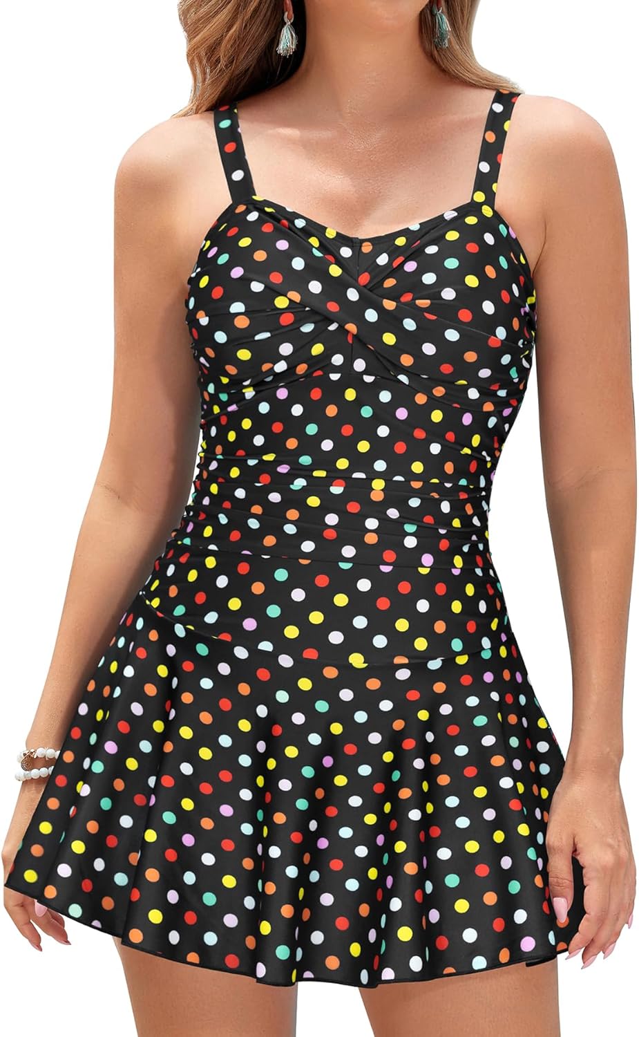 Manufacturer  SHEKINI Women's Crossover Ruched Skirt One Piece Swimdress Swimsuit Bathing Suit  Swimsuit