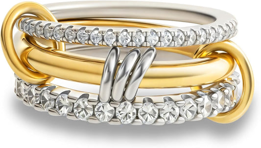 Manufacturer  Gold Stackable Rings for Women Non Tarnish, 18k Gold Plated Cubic Zirconia Rings, Silver Gold Multi Ring Mixed Metals Stack Rings Set   rings