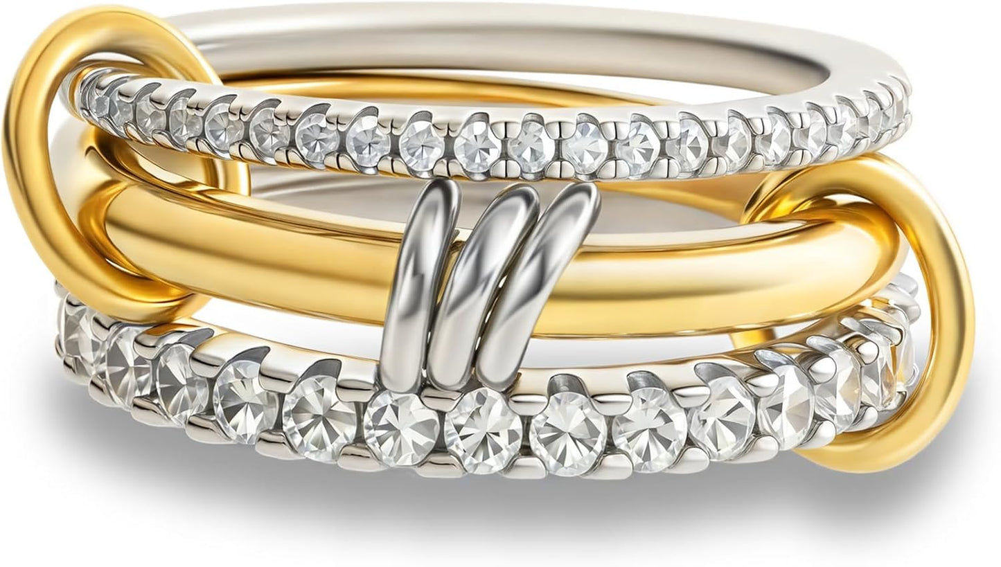 Manufacturer  Gold Stackable Rings for Women Non Tarnish, 18k Gold Plated Cubic Zirconia Rings, Silver Gold Multi Ring Mixed Metals Stack Rings Set   rings