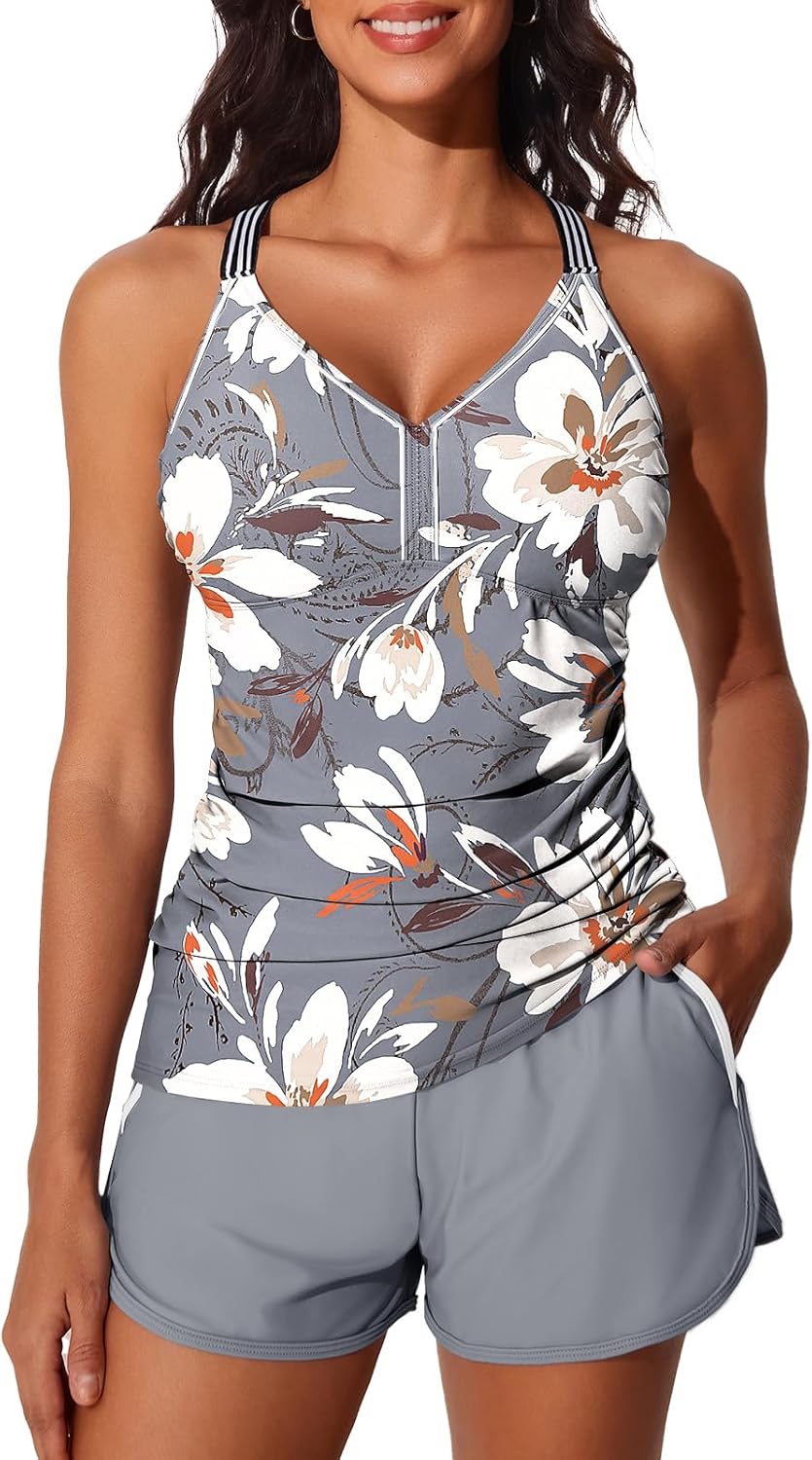 Manufacturer  Summer Mae Modest Tankini Swimsuits for Women 2025 Two Piece Bathing Suits with Sporty Pockets Boy Shorts for Tummy Control  Swimsuit