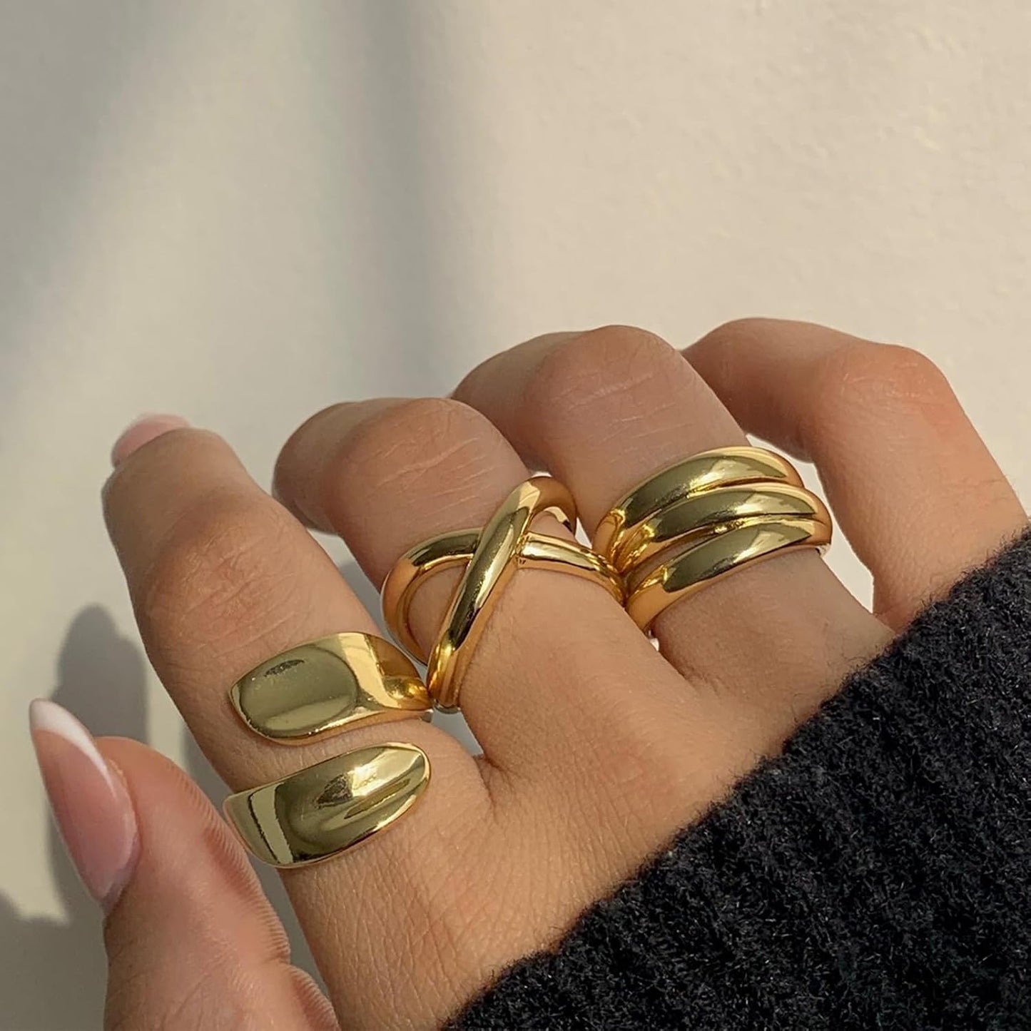 Manufacturer  YEEZII Chunky Gold Rings for Women Non Tarnish, 18K Gold Plated Stackable Thumb Ring, Statement Women Rings Set   rings