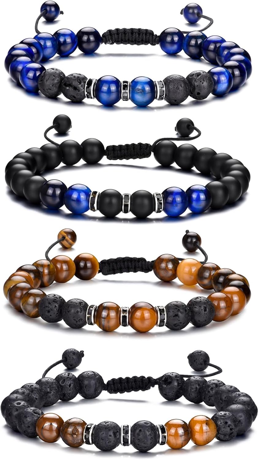 Manufacturer  RANKEEF Tiger Eye Bracelet For Men 8MM Natural Stone Stretch Adjustable Black Crystal Beaded Bracelet for Men Women Gifts  bracelets