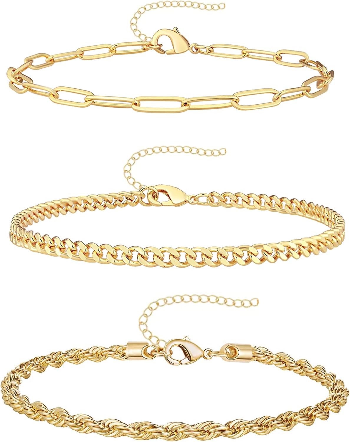 Manufacturer  Gold Bracelets for Women Trendy,14K Real Gold Plated Dainty Stackable Paperclip Cuban Link Chain Bracelets,Cuff Bracelets Jewelry Set Adjustable 7"+2"  bracelets
