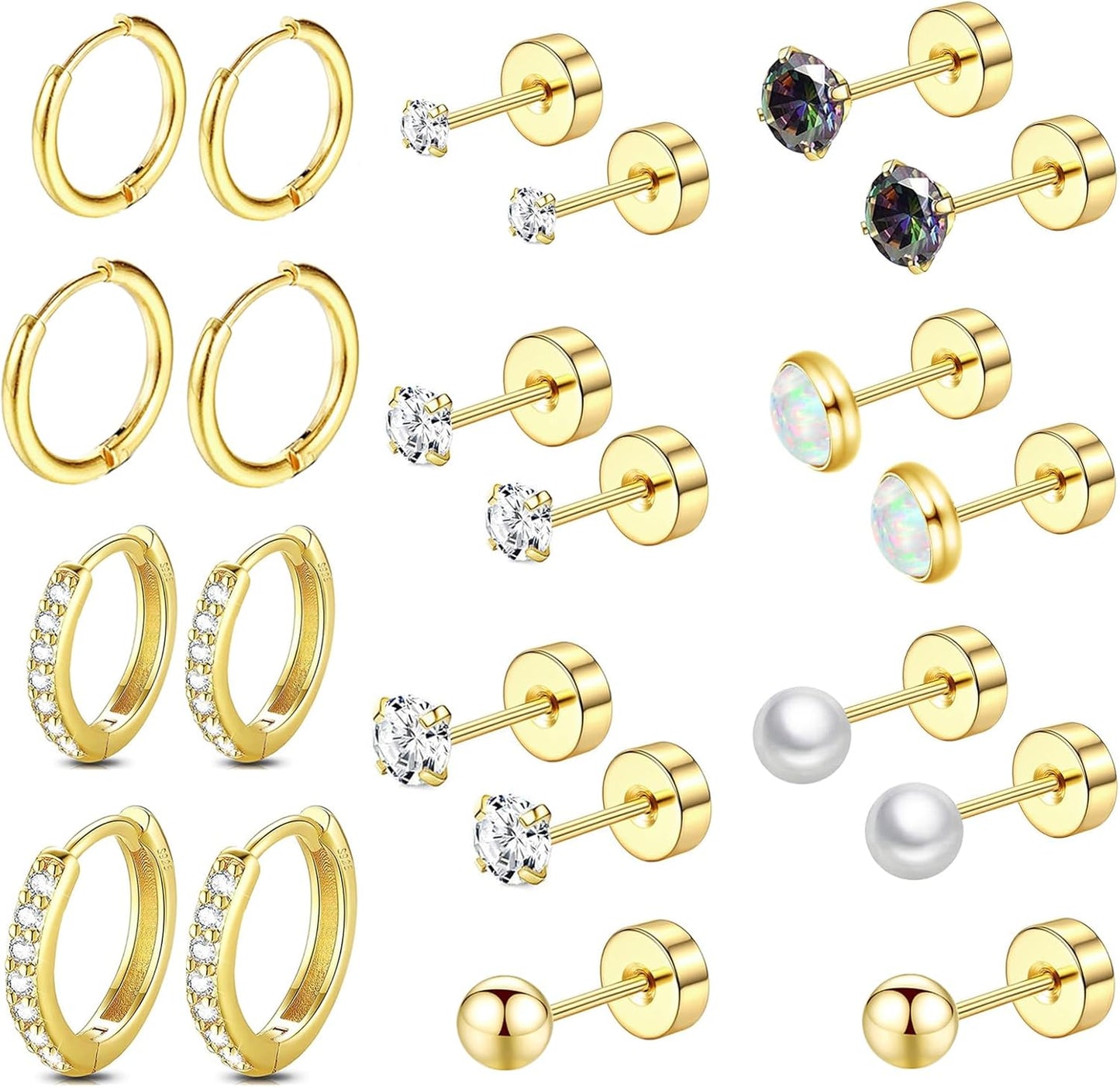 Manufacturer  Surgical Steel Flat Back Earrings Set for Multiple Piercing Sensitive Ears,Sterling Silver Hypoallergenic Small Cartilage Huggie Hoop Earrings Titanium Tiny CZ Pearl Opal Stud Earrings for Women  earring