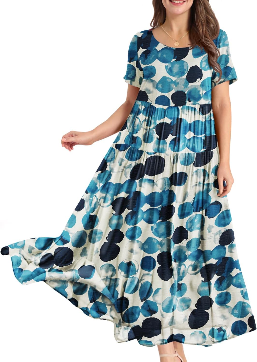 Manufacturer  YESNO Women Casual Loose Bohemian Floral Dress with Pockets Short Sleeve Long Maxi Summer Beach Swing Dress EJF dresses