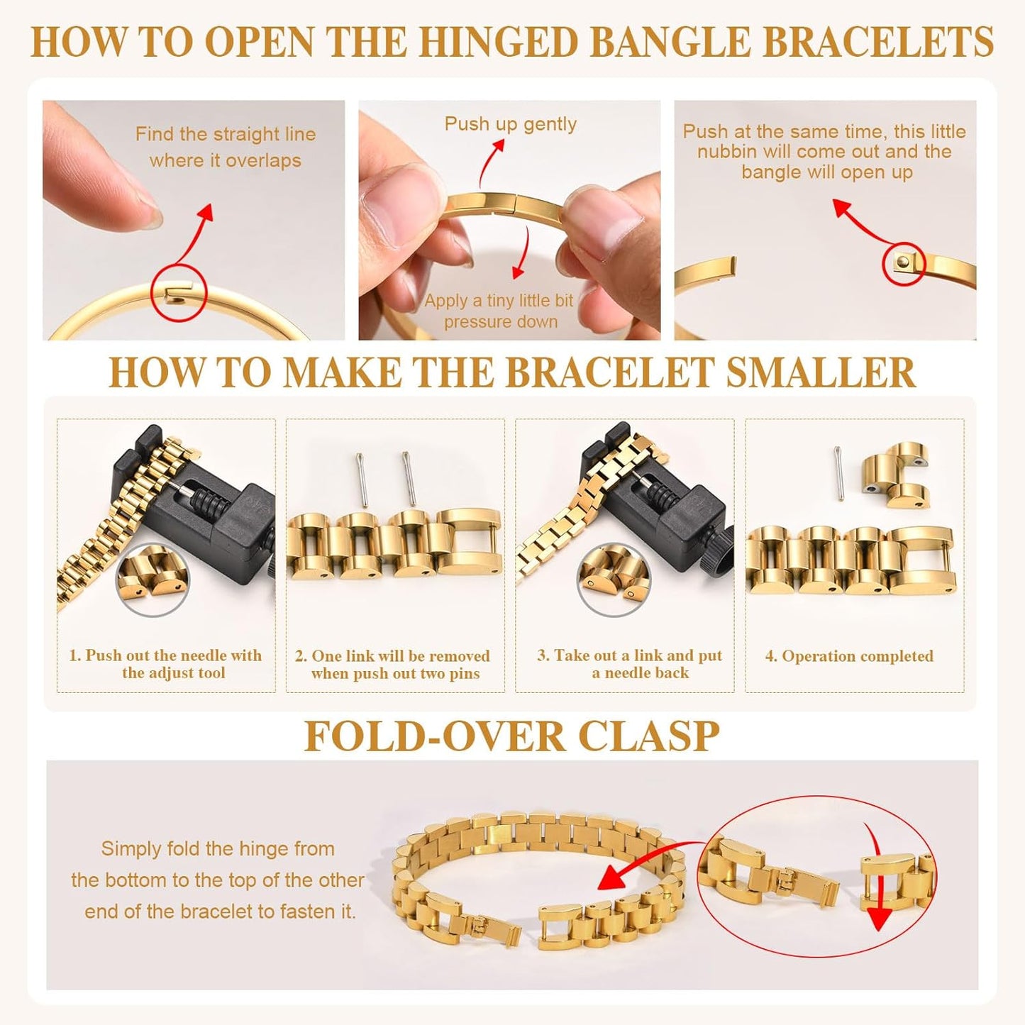 Manufacturer  MPRAINBOW 2pcs Gold Chain Link Bracelet, Stainless Steel Crystal Friendship Bracelets Bangle,Watch Band Chains Wristband Jewelry with Adjust Tool  bracelets