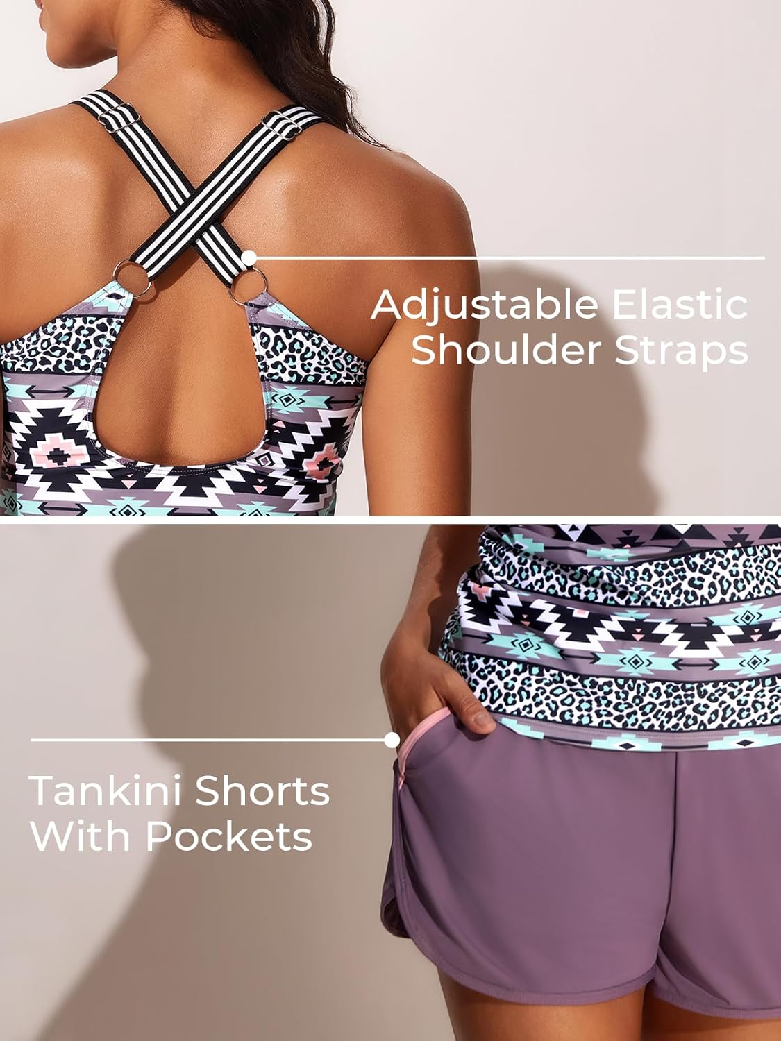 Manufacturer  Summer Mae Modest Tankini Swimsuits for Women 2025 Two Piece Bathing Suits with Sporty Pockets Boy Shorts for Tummy Control  Swimsuit