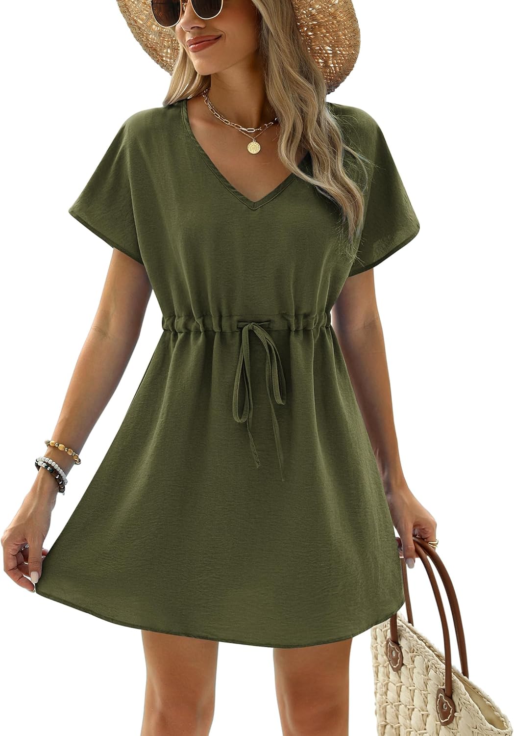 Manufacturer  Ekouaer Womens Swimsuit Coverup Short Sleeve Beach Cover Up Dress V Neck Bikini Beachwear  Swimsuit