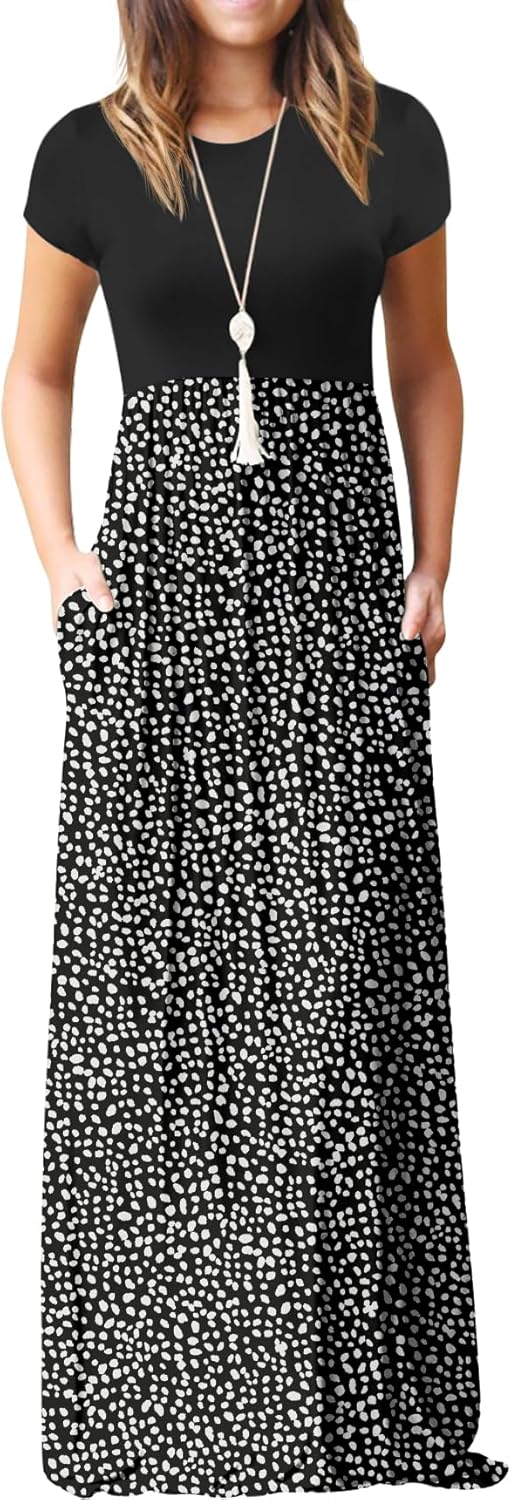 Manufacturer  GRECERELLE Women Summer Crew Neck Casual Short Sleeve Solid Floral Print Long Maxi Dress with Pockets dresses