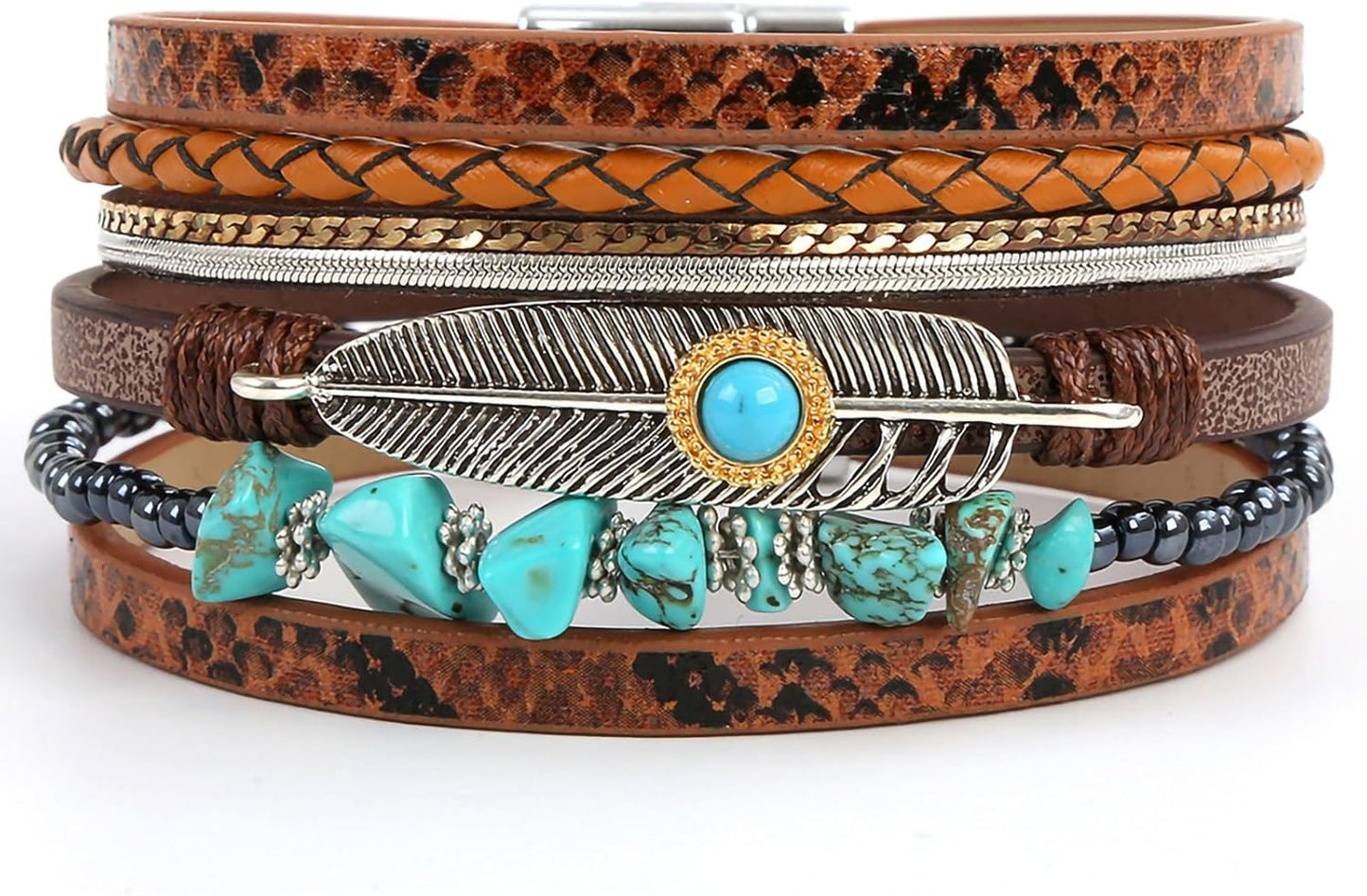 Manufacturer  Fesciory Leopard Bracelet for Women, Boho Leather Wrap Multi-Layer Pearl Crystal Bracelet Bangle Jewelry  bracelets