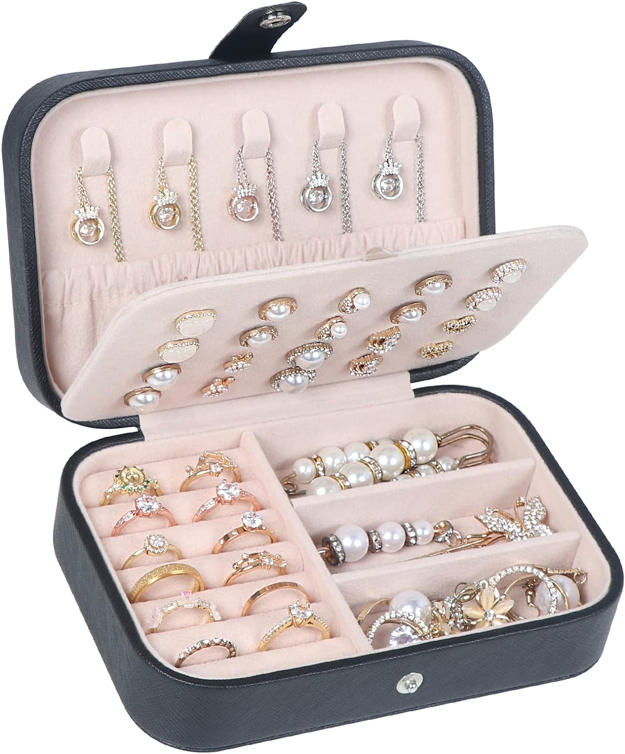 Manufacturer  Travel Jewelry Box, PU Leather Small Jewelry Organizer for Women Girls, Portable Mini Travel Case Display Storage Holder Boxes for Stud Earrings, Rings, Necklaces, Bracelets (Pink)   rings