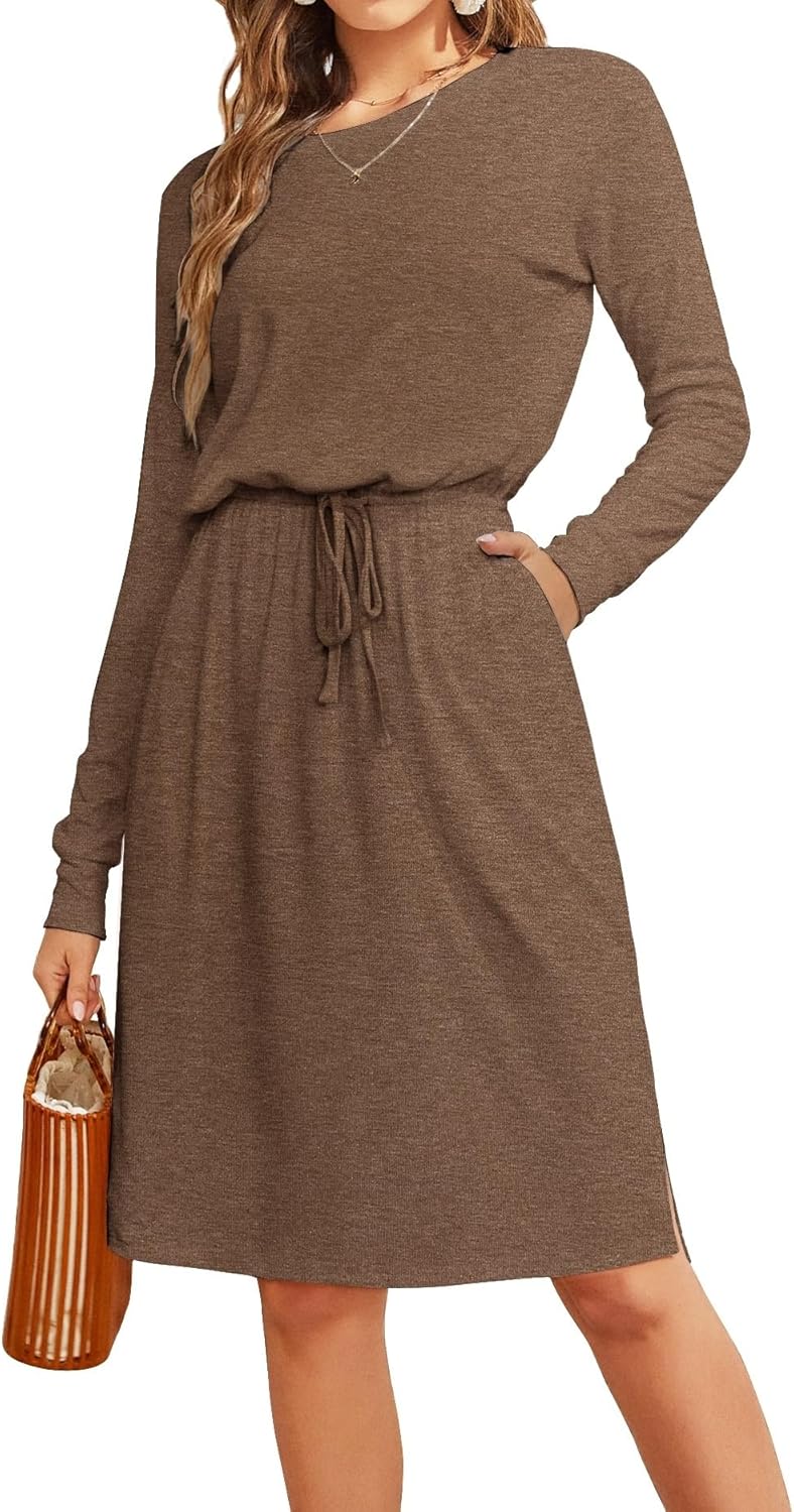 Manufacturer  Simier Fariry Womens Summer Hide Belly Knee Length Travel Dress Pocket Short Sleeve Midi Work Casual Teacher Outfit dresses