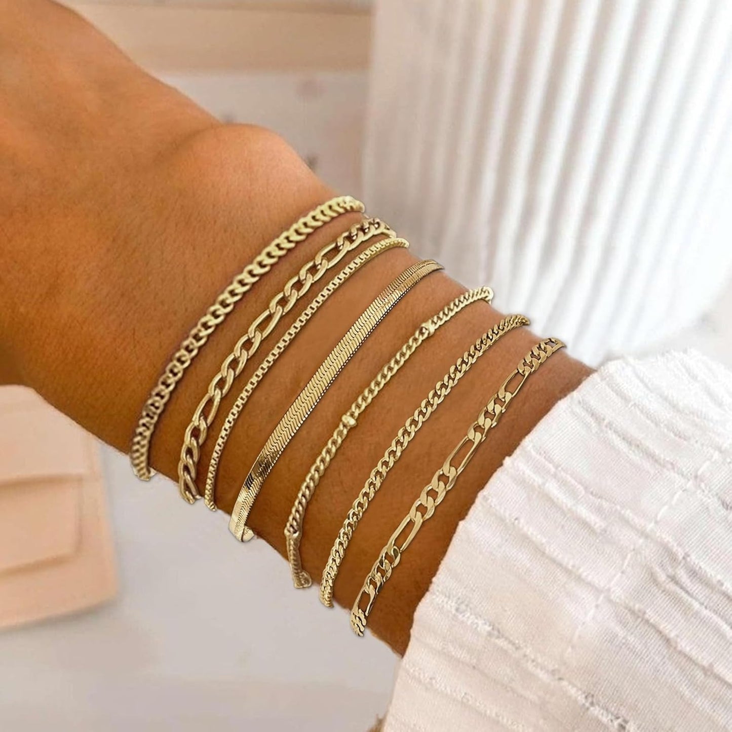 Manufacturer  16 PCS Gold Bracelets for Women, Dainty Bracelets Set for Women Trendy, Gold Stackable Cuban Link Paperclip Chain Bracelet Pack Jewelry Gifts for Women  bracelets