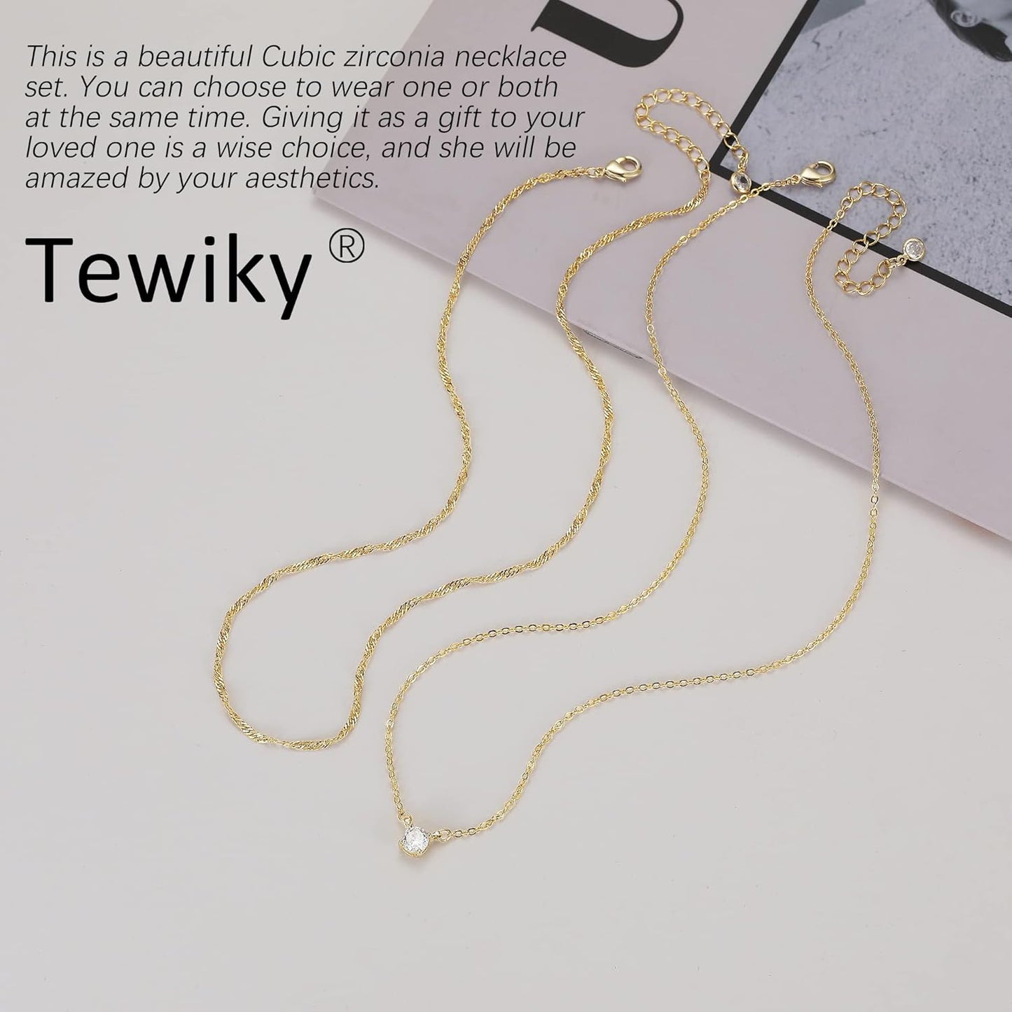 Manufacturer  Tewiky Diamond Necklaces for Women, Dainty 14k Gold/Sterling Silver Choker Necklace Simple Gold Plated CZ Jewelry Necklaces for Women Trendy Gifts  Necklace
