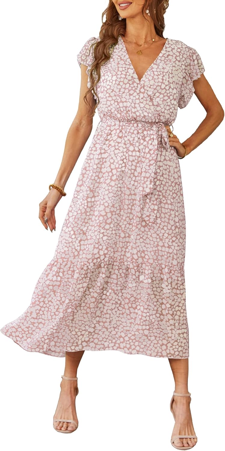 Manufacturer  PRETTYGARDEN Women's Summer Floral Boho Maxi Dress Wrap Short Sleeve V Neck Ruffle A-Line Flowy Wedding Guest Long Dresses dresses